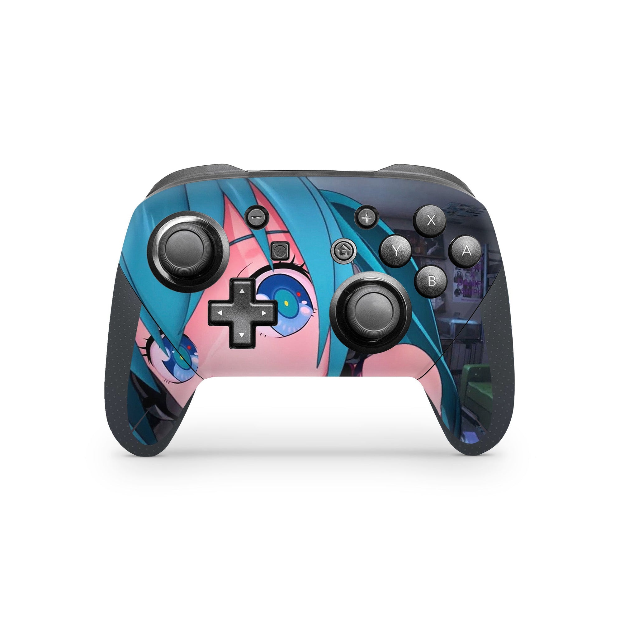 A video game skin featuring a Azure Heroine design for the Nintendo Switch Pro Controller.