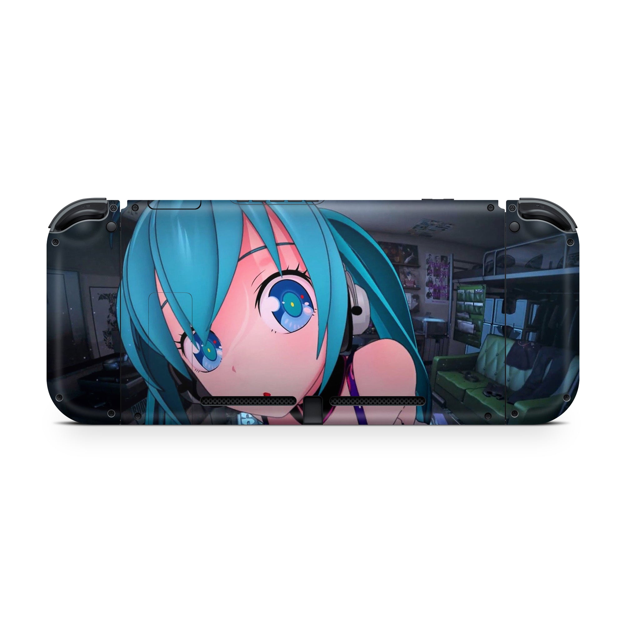 A video game skin featuring a Azure Heroine design for the Nintendo Switch.