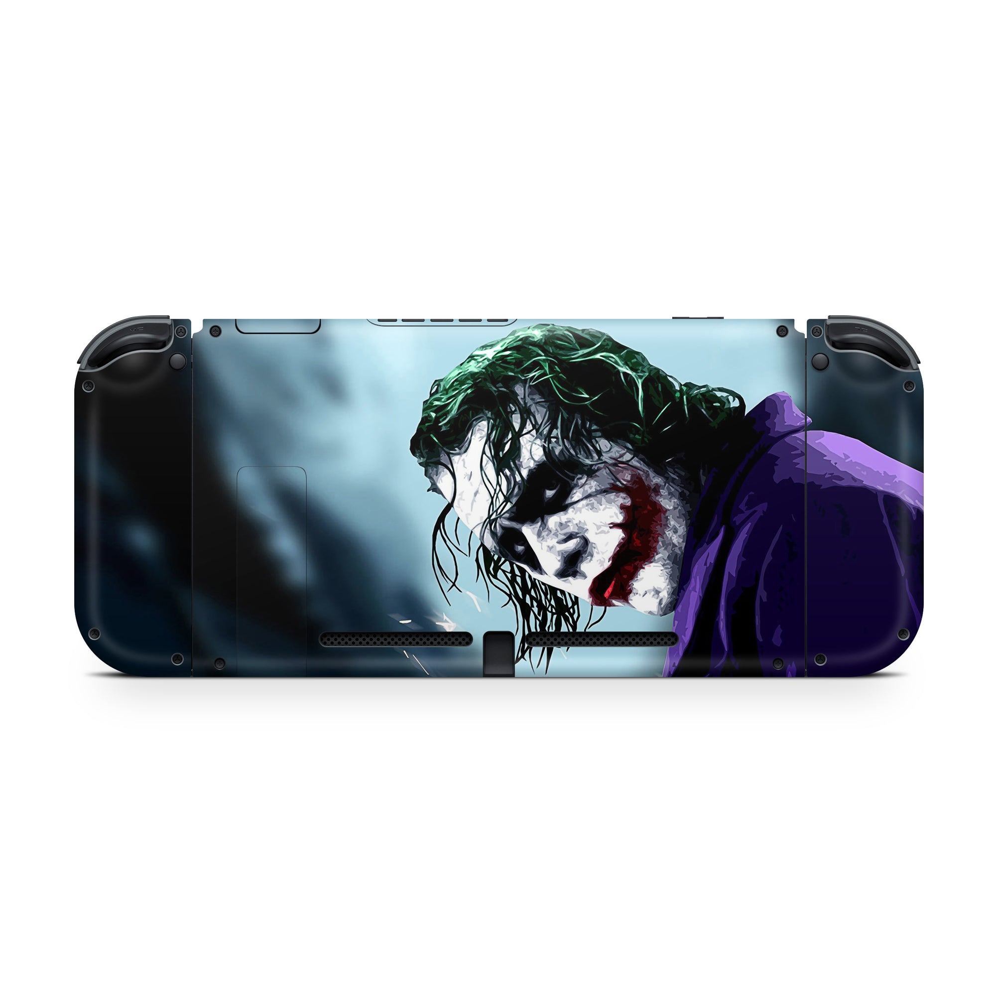 A video game skin featuring a Chaotic Clown King of Crime 3 design for the Nintendo Switch OLED.