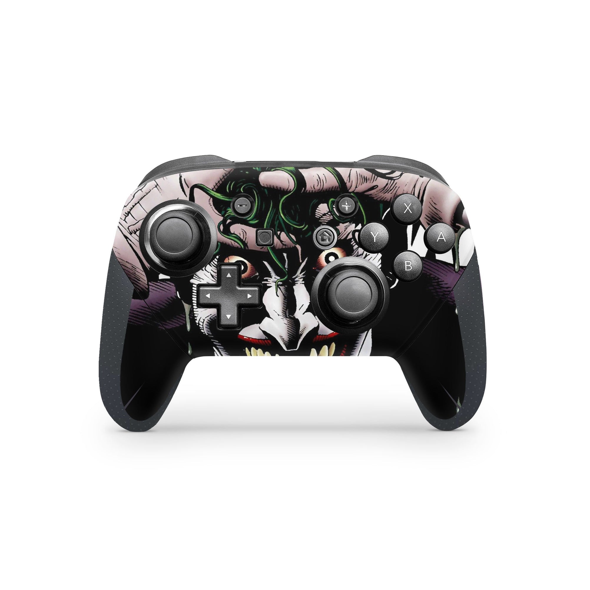 A video game skin featuring a Chaotic Clown King of Crime 6 design for the Nintendo Switch Pro Controller.