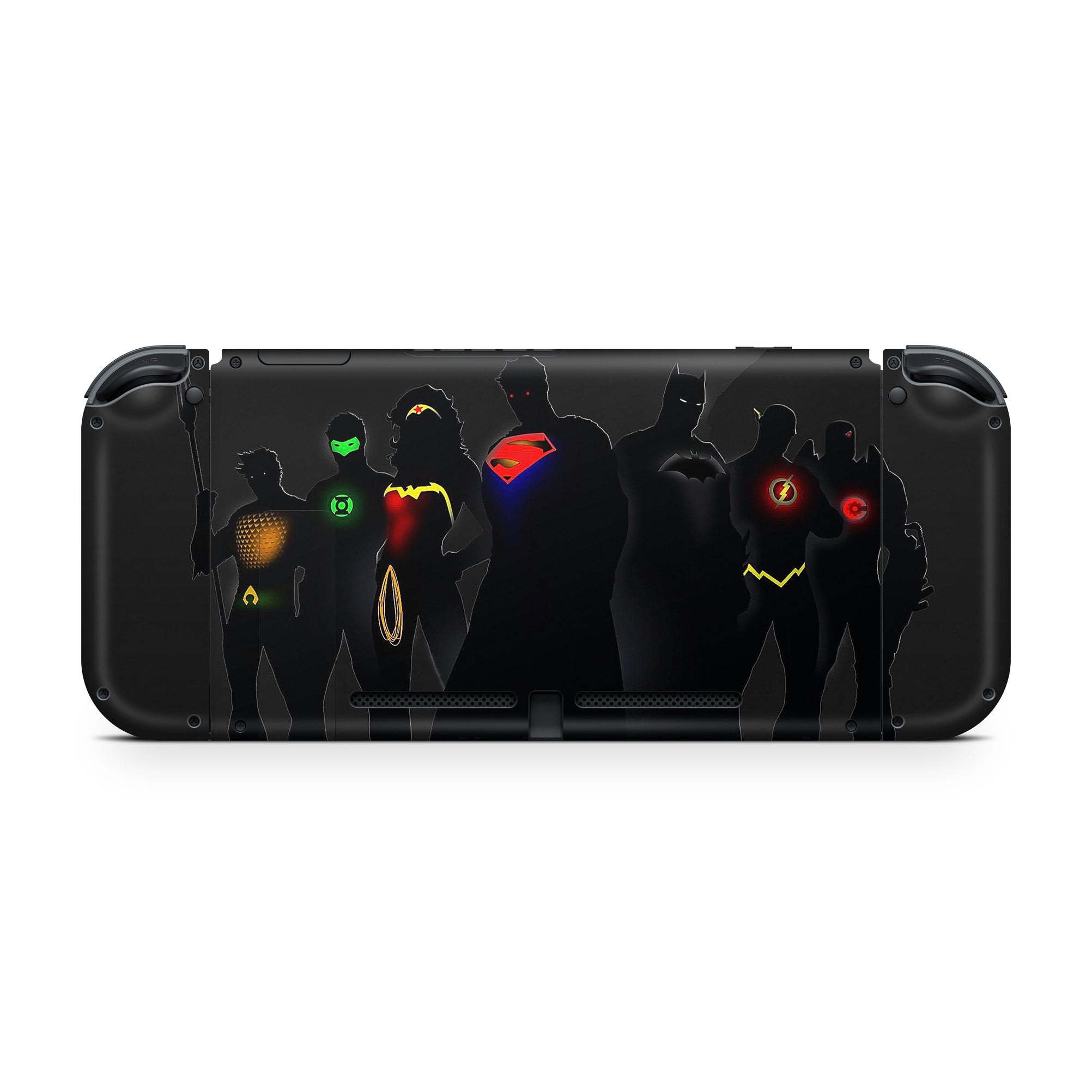 A video game skin featuring a Earth's Defenders design for the Nintendo Switch OLED.