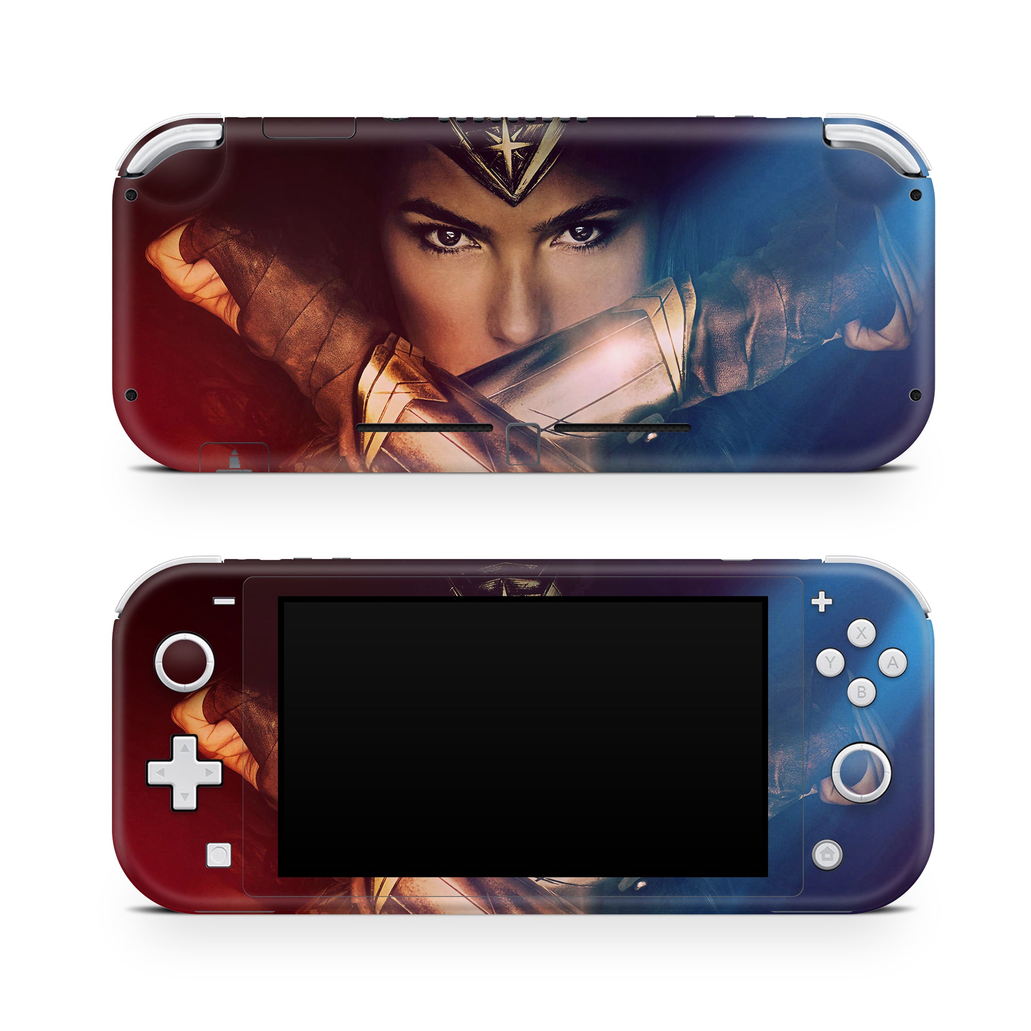 A video game skin featuring a Amazonian Warrior 4 design for the Nintendo Switch Lite.