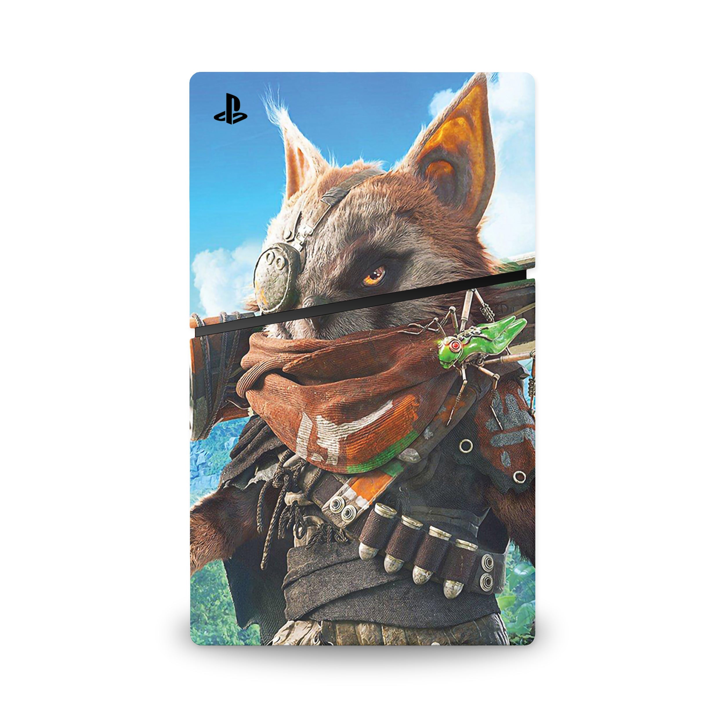 A video game skin featuring a Genetic Warrior design for the PS5 Slim.