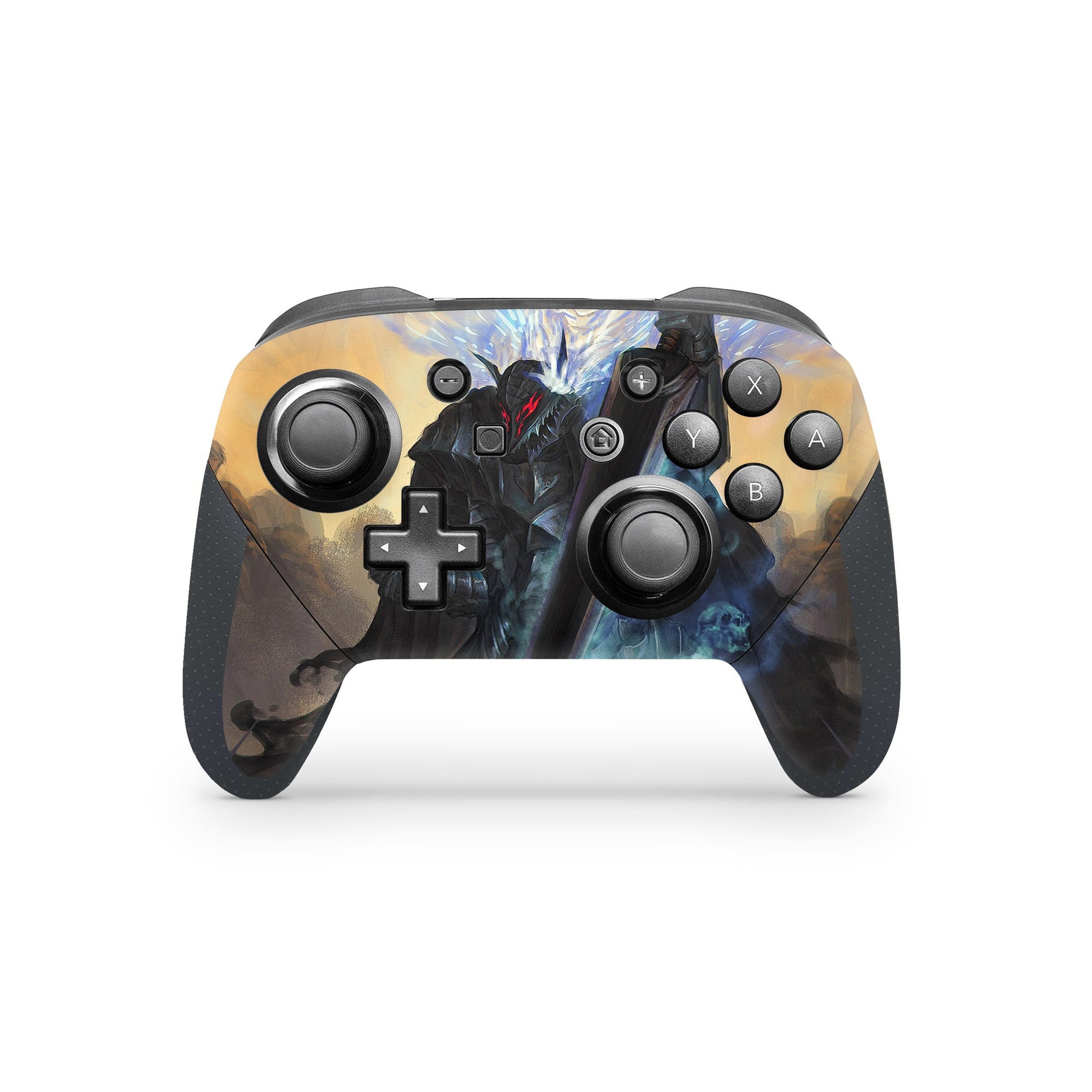 A video game skin featuring a Dark Swordsman 2 design for the Nintendo Switch Pro Controller.