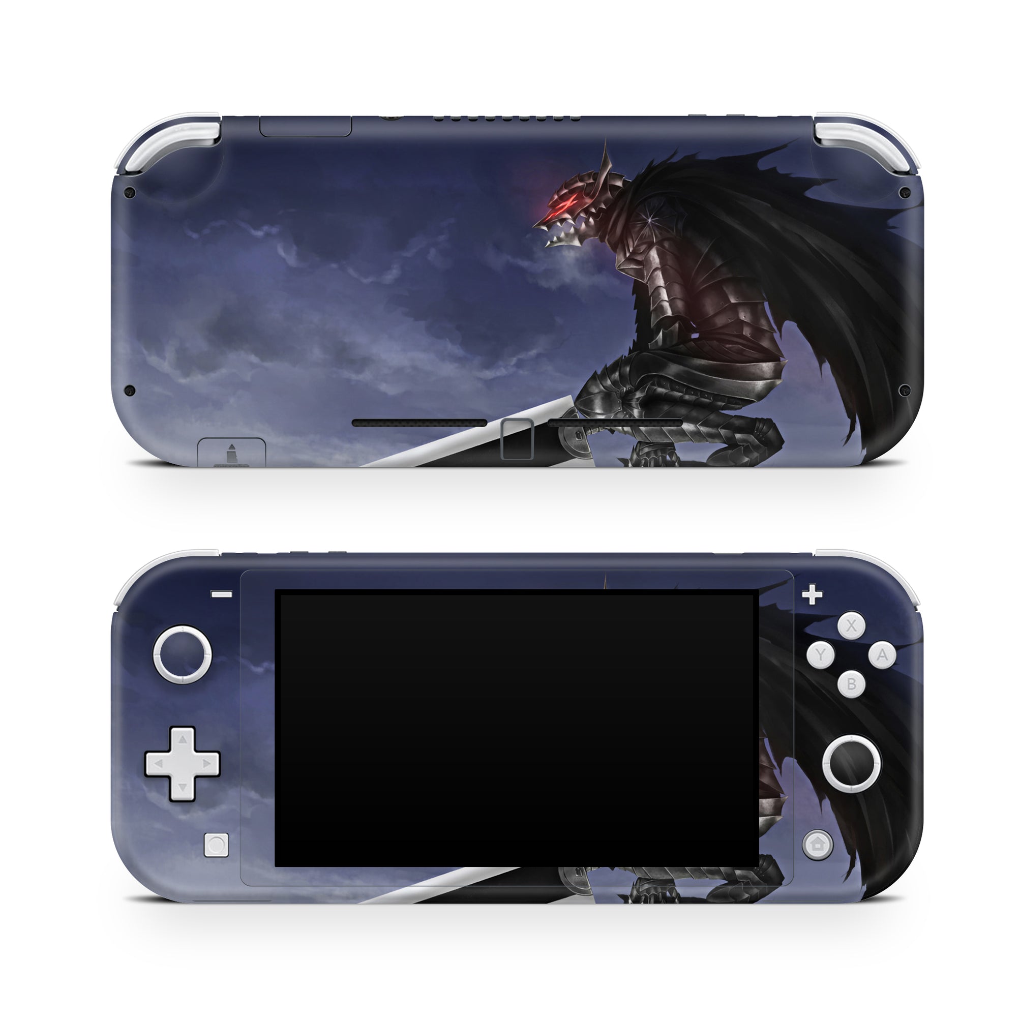 A video game skin featuring a Dark Swordsman 3 design for the Nintendo Switch Lite.