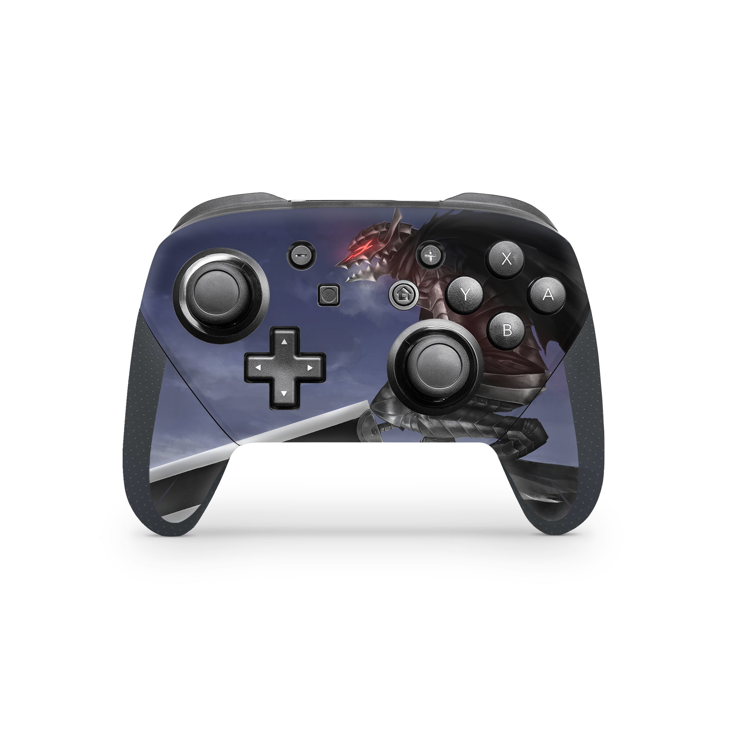 A video game skin featuring a Dark Swordsman 3 design for the Nintendo Switch Pro Controller.