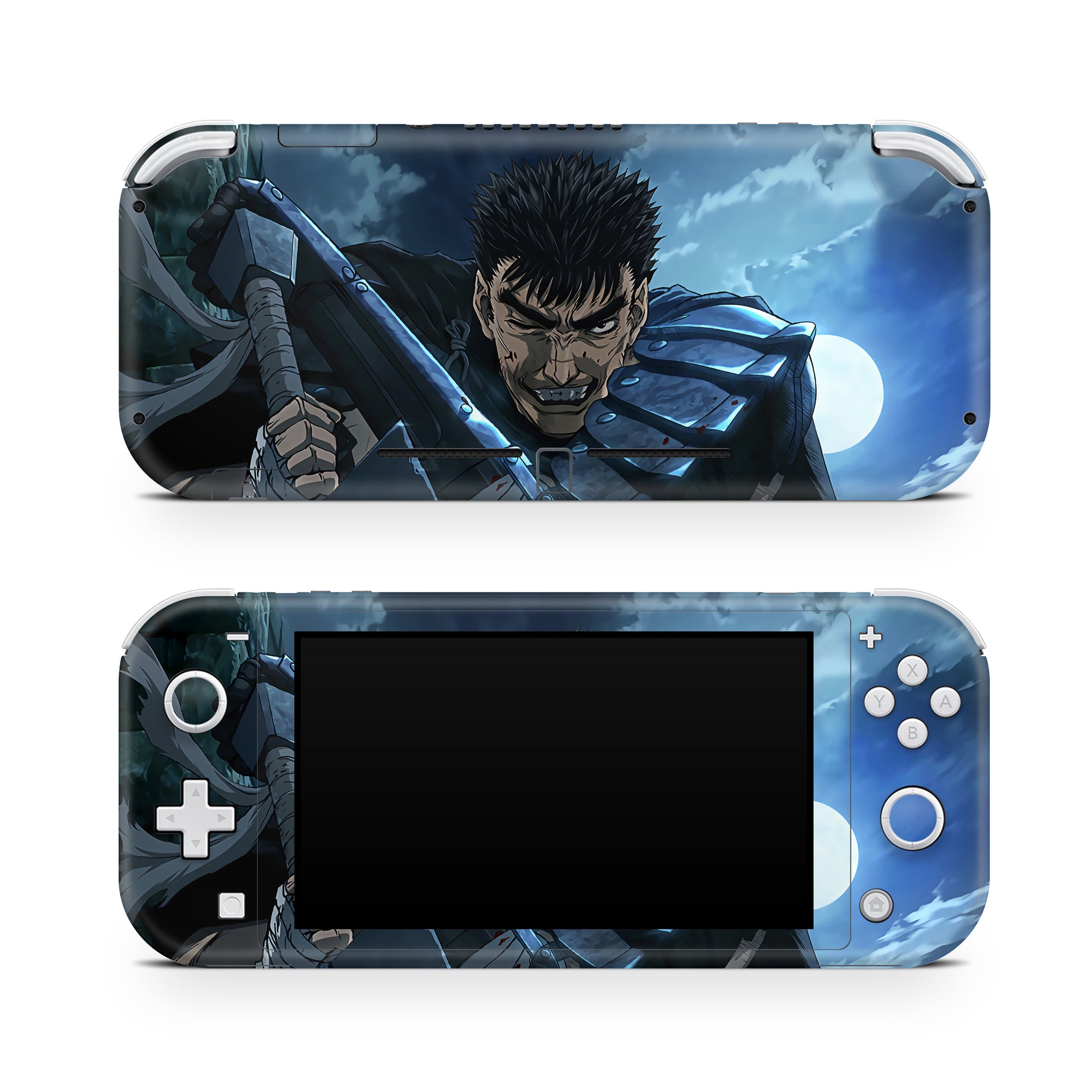 A video game skin featuring a Dark Swordsman 4 design for the Nintendo Switch Lite.