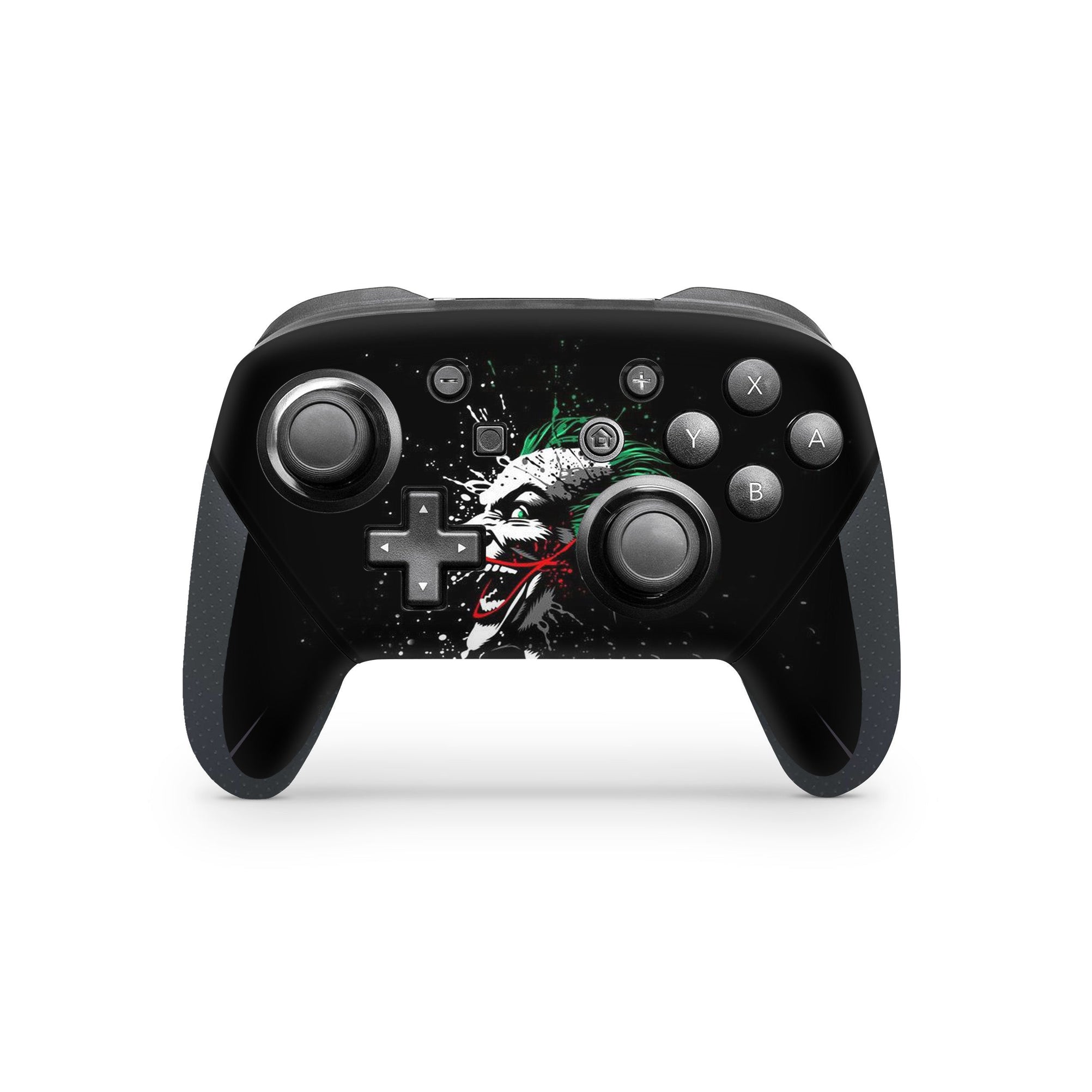 A video game skin featuring a Chaotic Clown King of Crime 12 design for the Nintendo Switch Pro Controller.