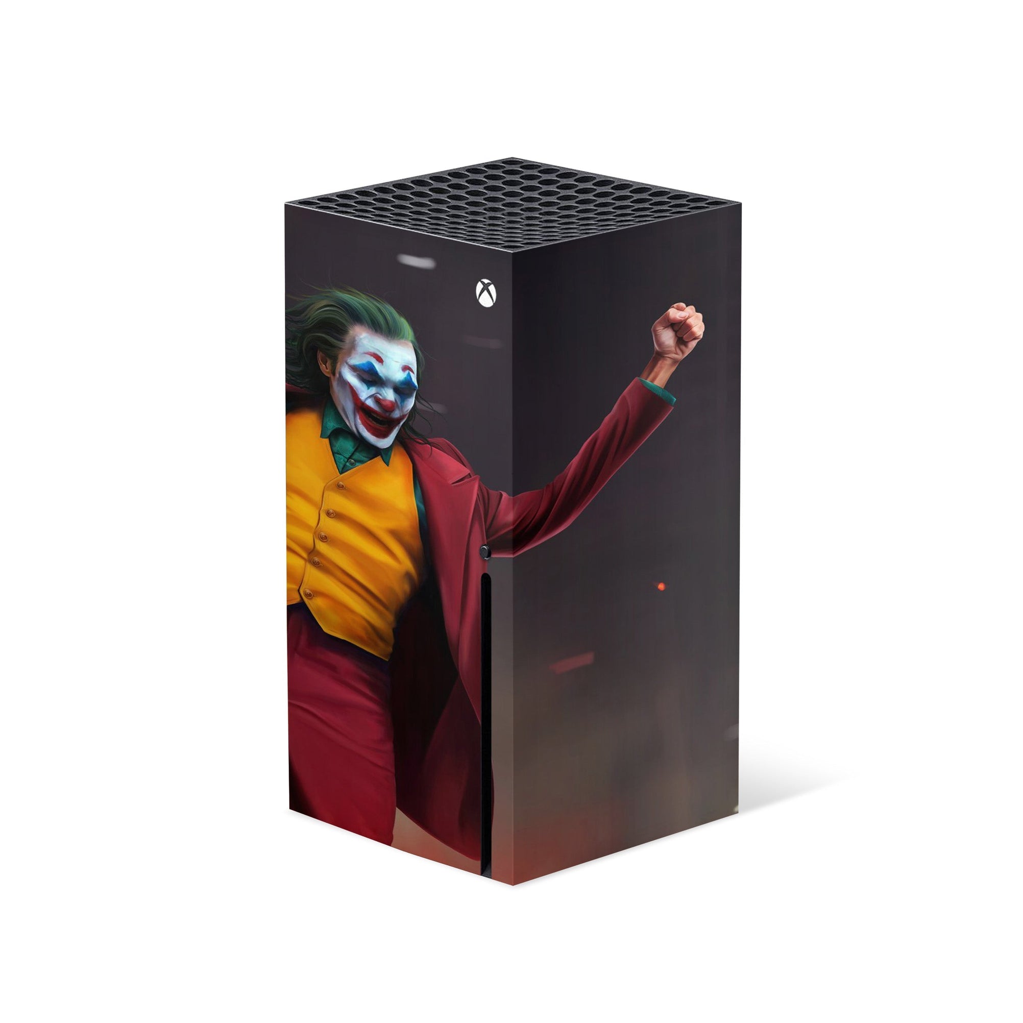 A video game skin featuring a Chaotic Clown King of Crime 13 design for the Xbox Series X.