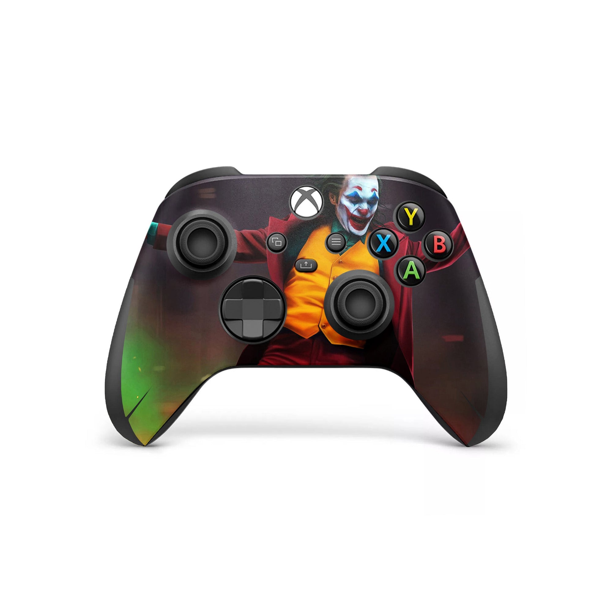 A video game skin featuring a Chaotic Clown King of Crime 13 design for the Xbox Series Wireless Controller.