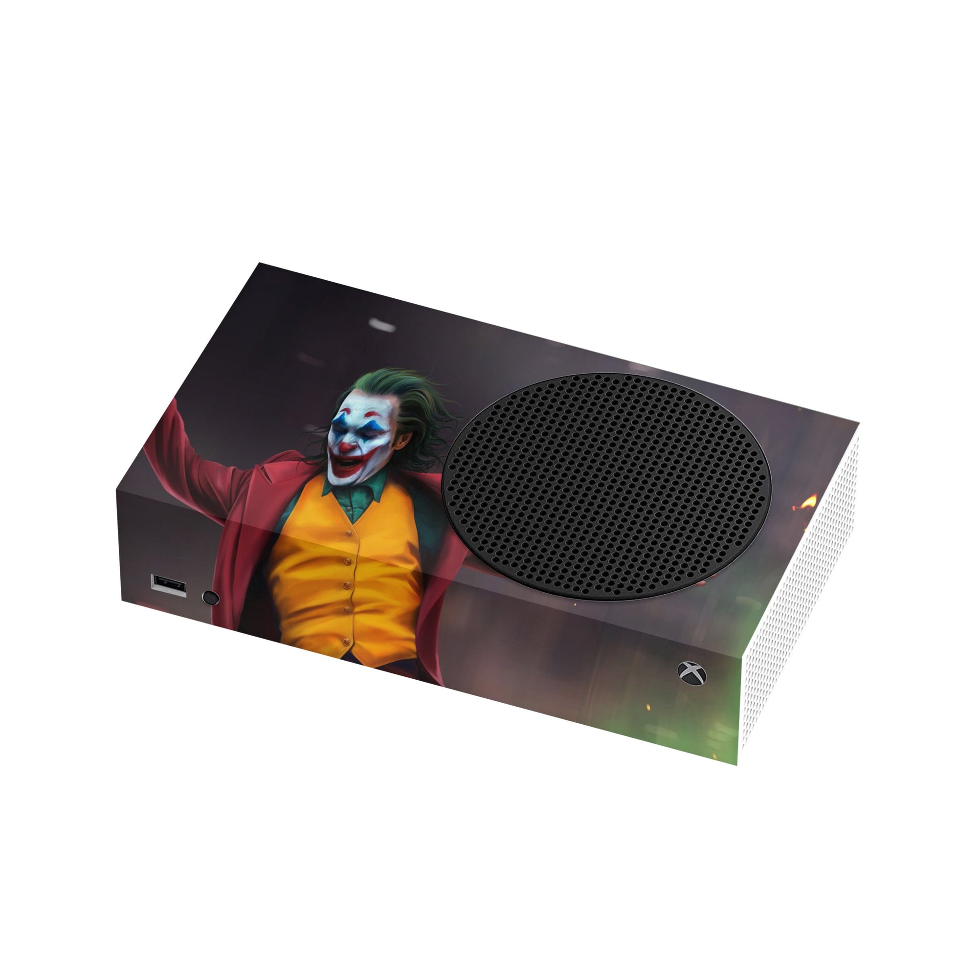 A video game skin featuring a Chaotic Clown King of Crime 13 design for the Xbox Series S.