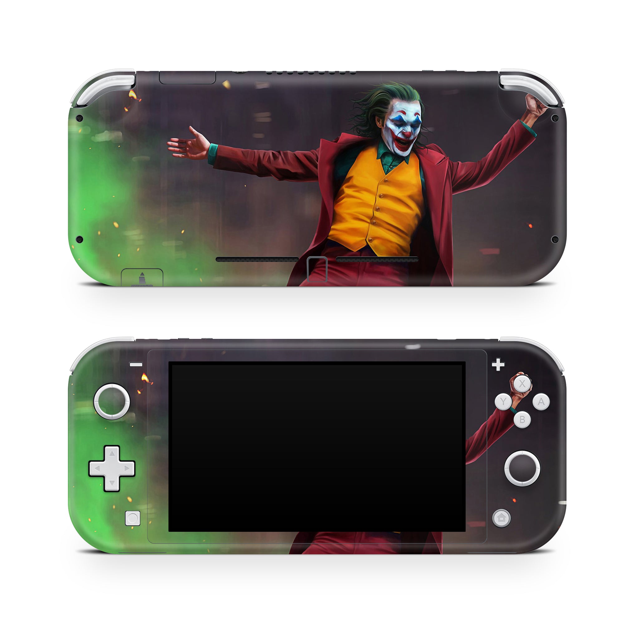 A video game skin featuring a Chaotic Clown King of Crime 13 design for the Nintendo Switch Lite.