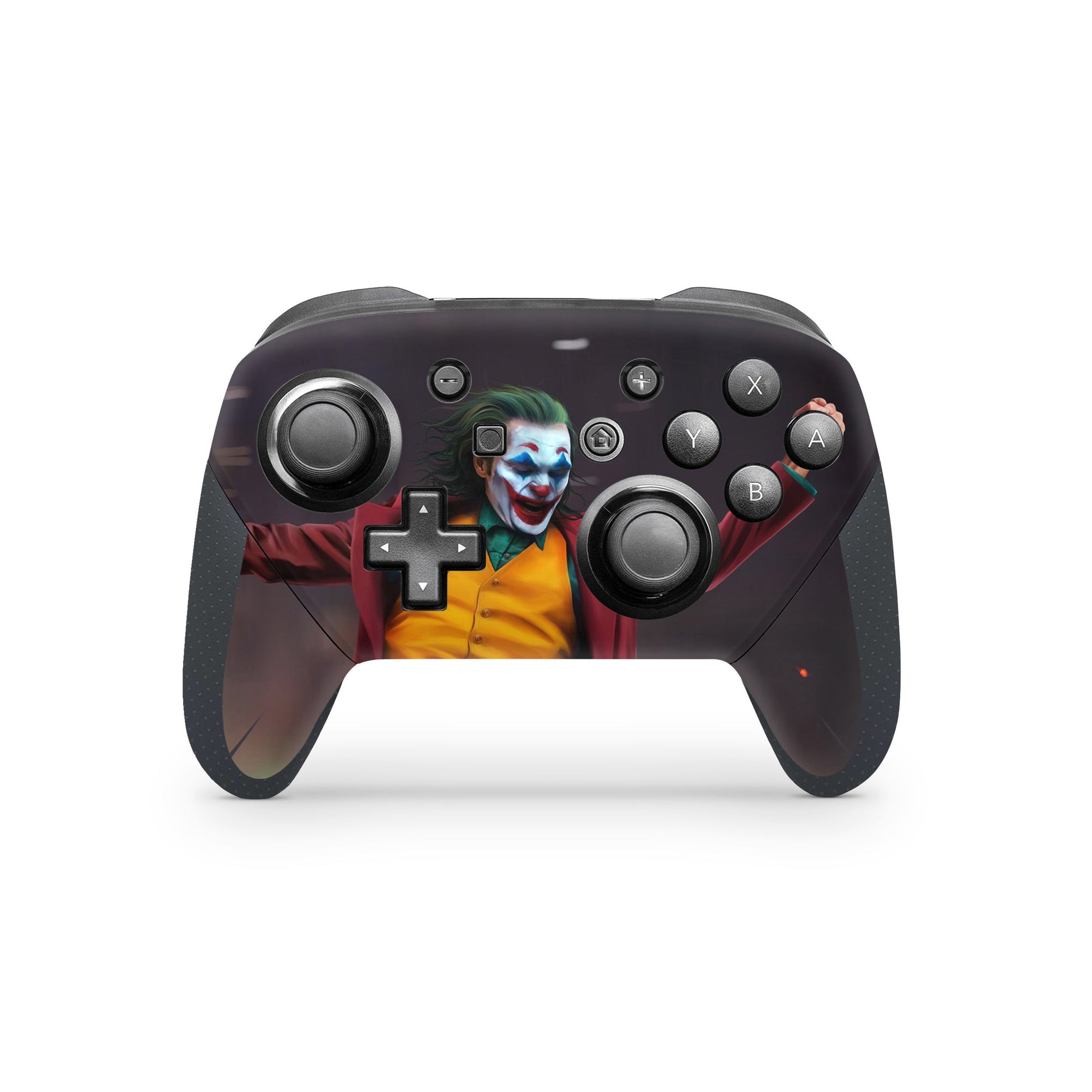 A video game skin featuring a Chaotic Clown King of Crime 13 design for the Nintendo Switch Pro Controller.