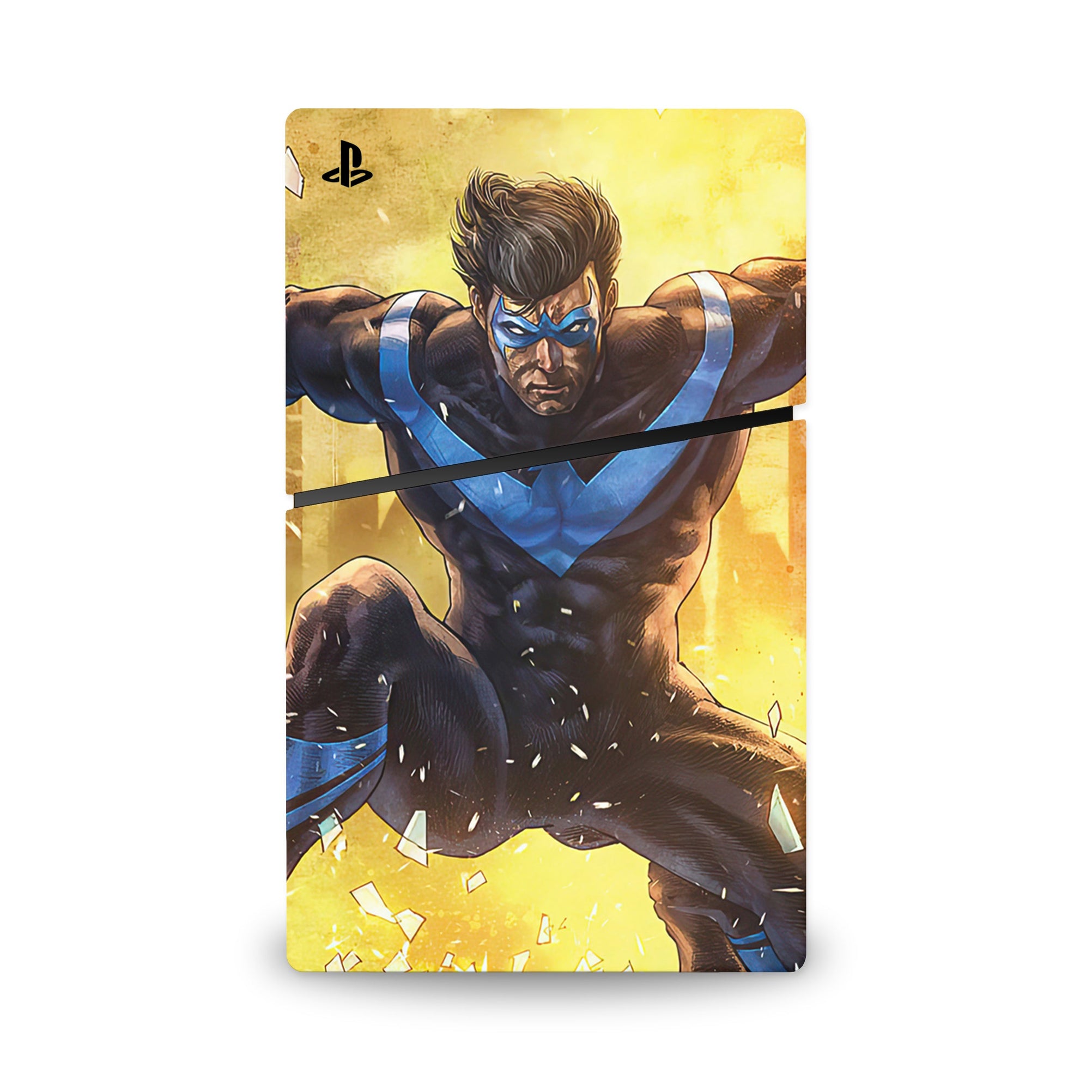 A video game skin featuring a Dynamic Defender 3 design for the PS5 Slim Digital.