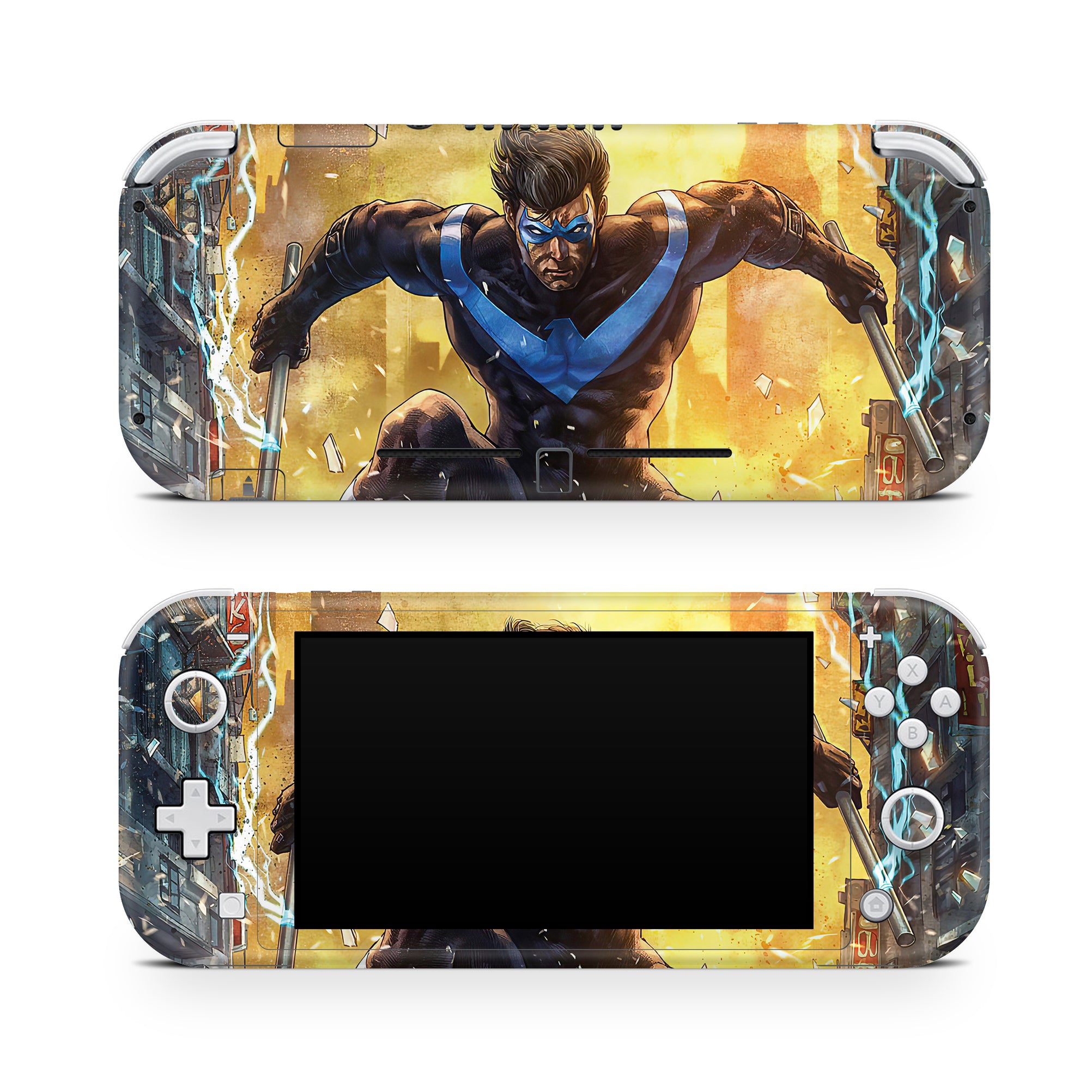 A video game skin featuring a Dynamic Defender 3 design for the Nintendo Switch Lite.