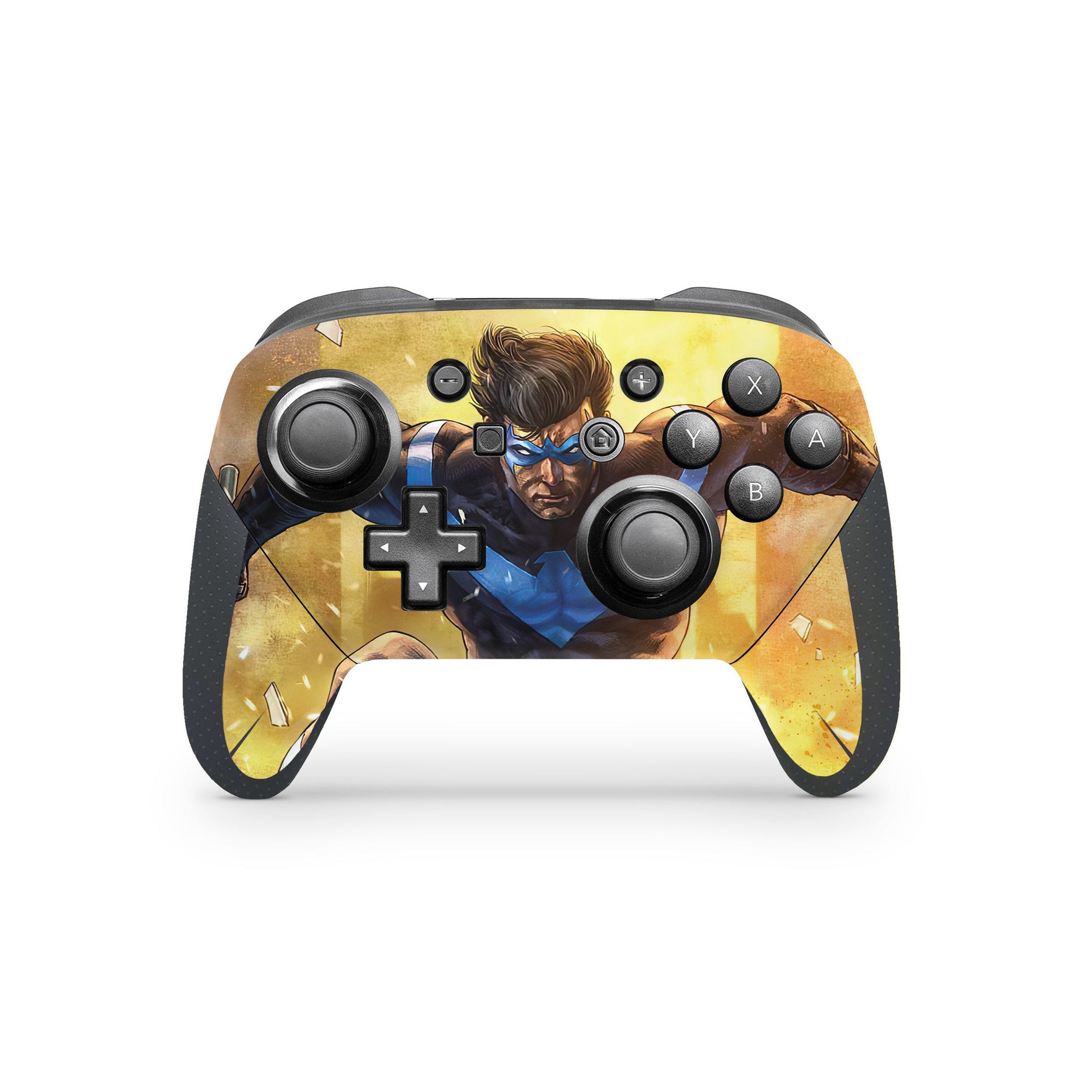 A video game skin featuring a Dynamic Defender 3 design for the Nintendo Switch Pro Controller.