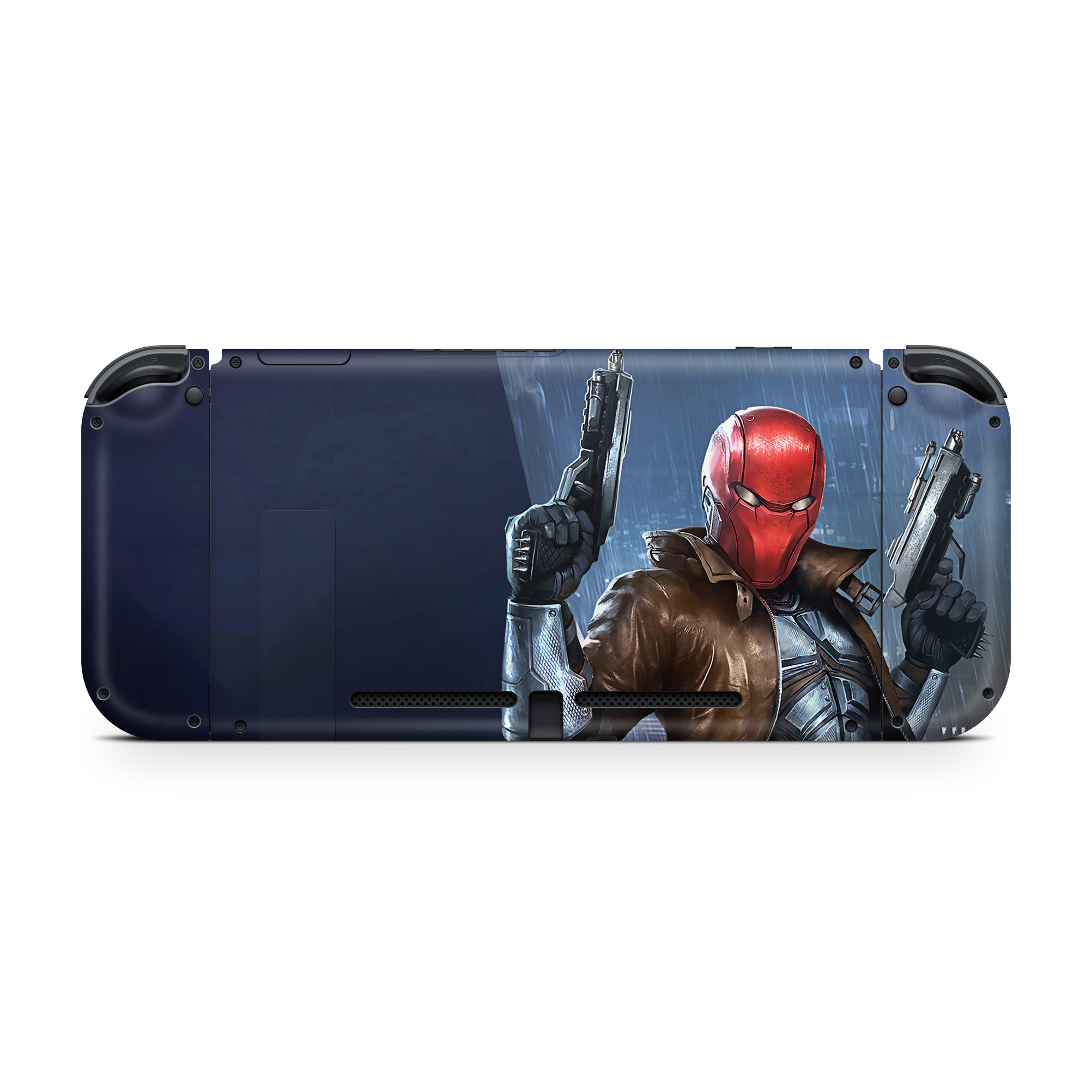 A video game skin featuring a Vigilante Enforcer 3 design for the Nintendo Switch OLED.