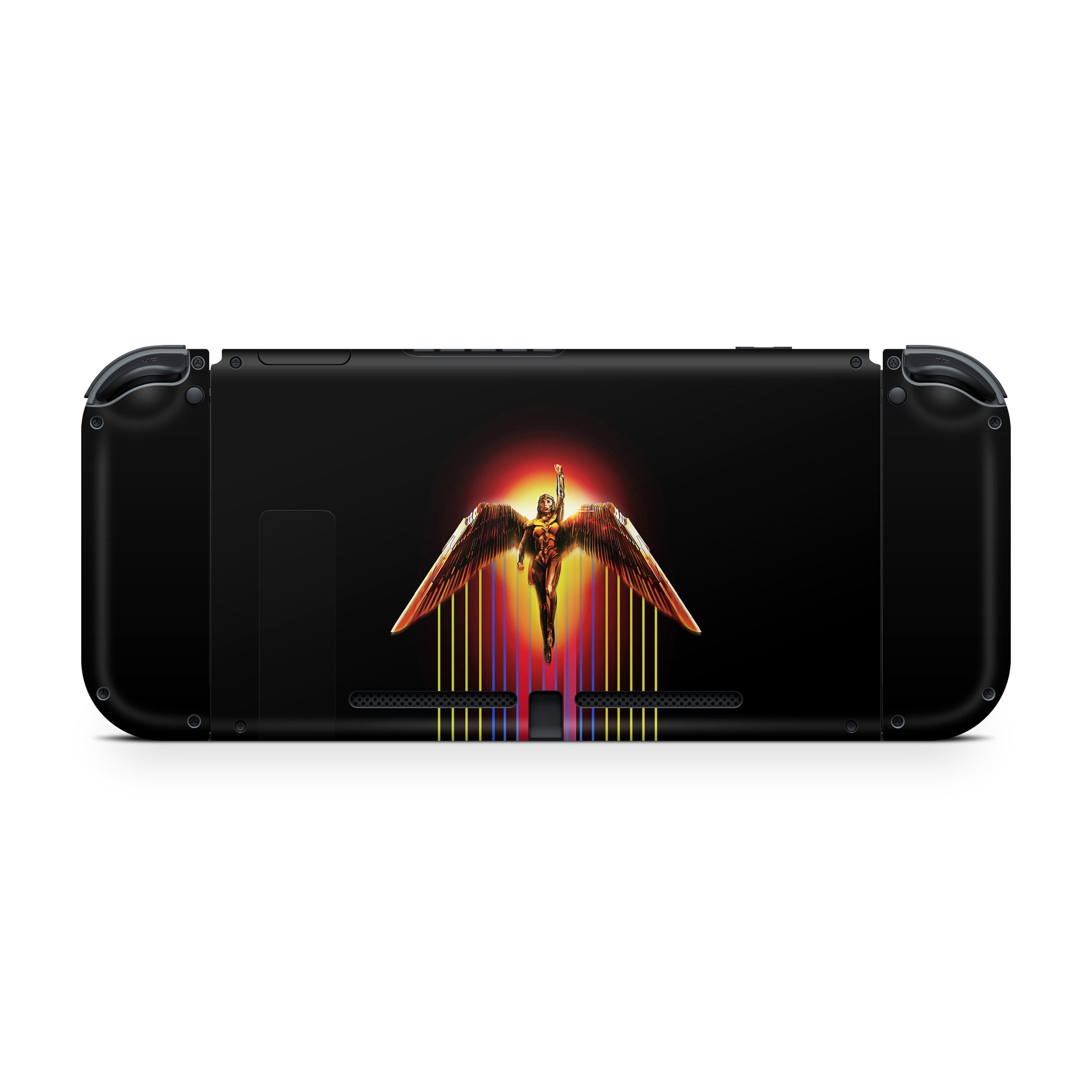 A video game skin featuring a Amazonian Warrior 9 design for the Nintendo Switch OLED.