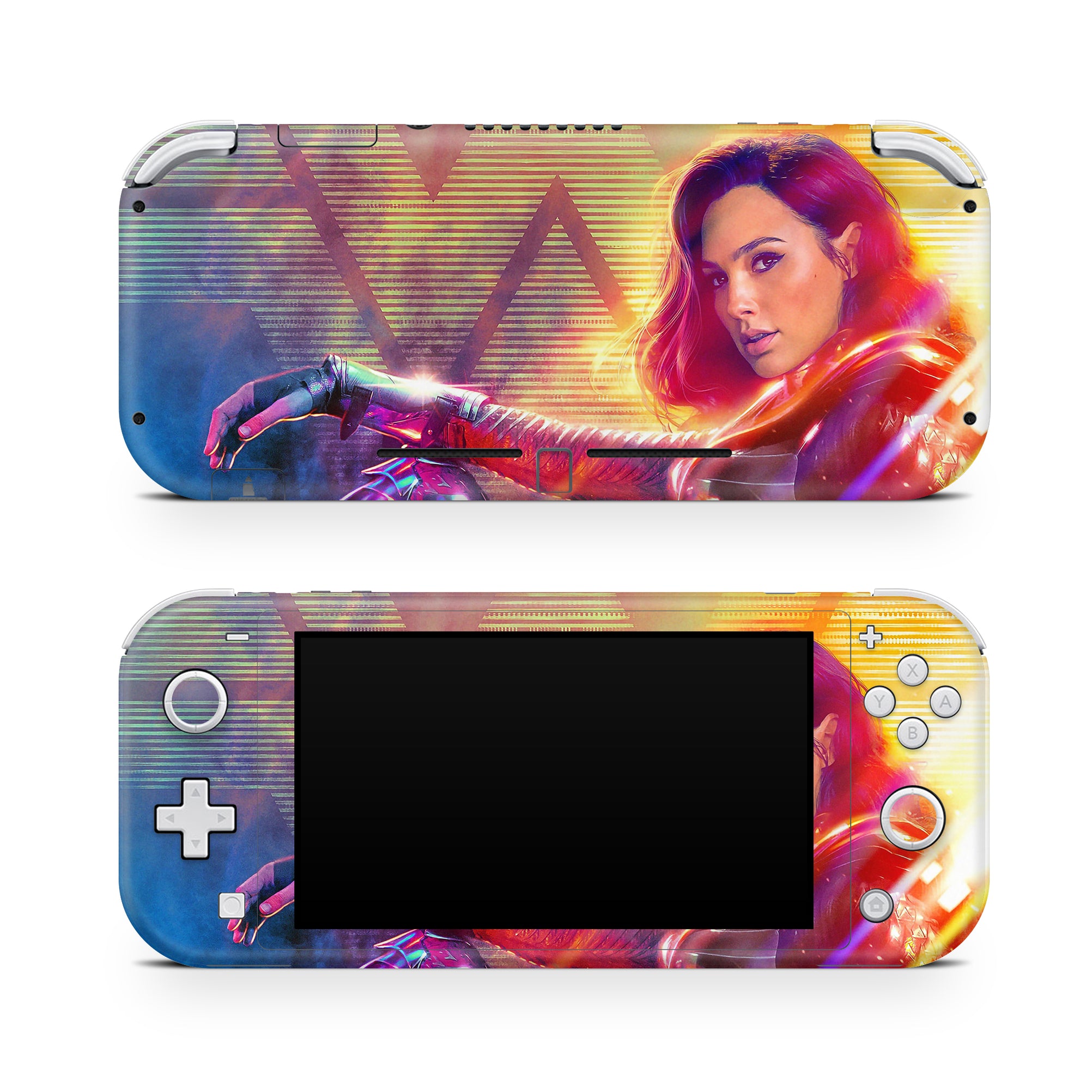 A video game skin featuring a Amazonian Warrior 10 design for the Nintendo Switch Lite.