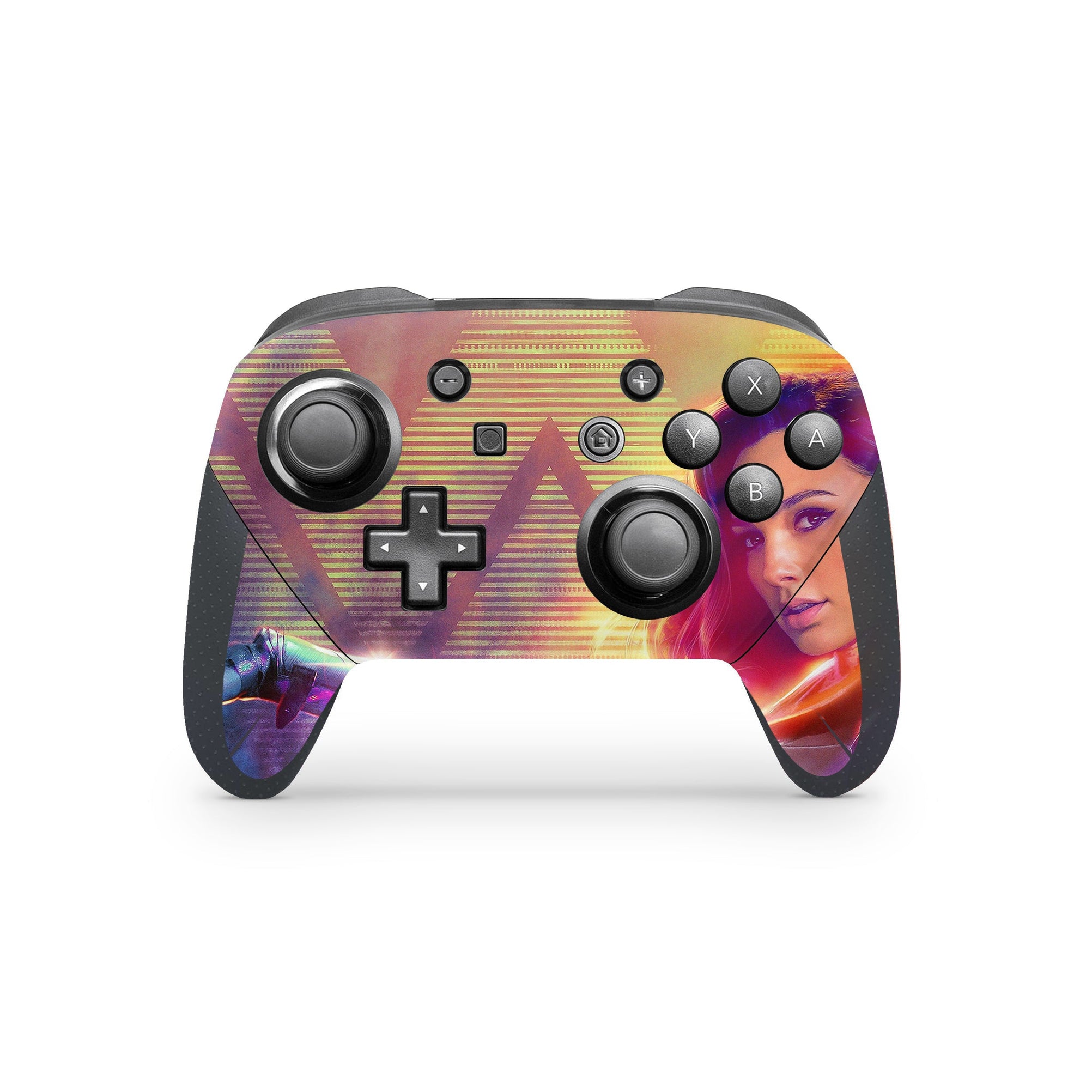 A video game skin featuring a Amazonian Warrior 10 design for the Nintendo Switch Pro Controller.