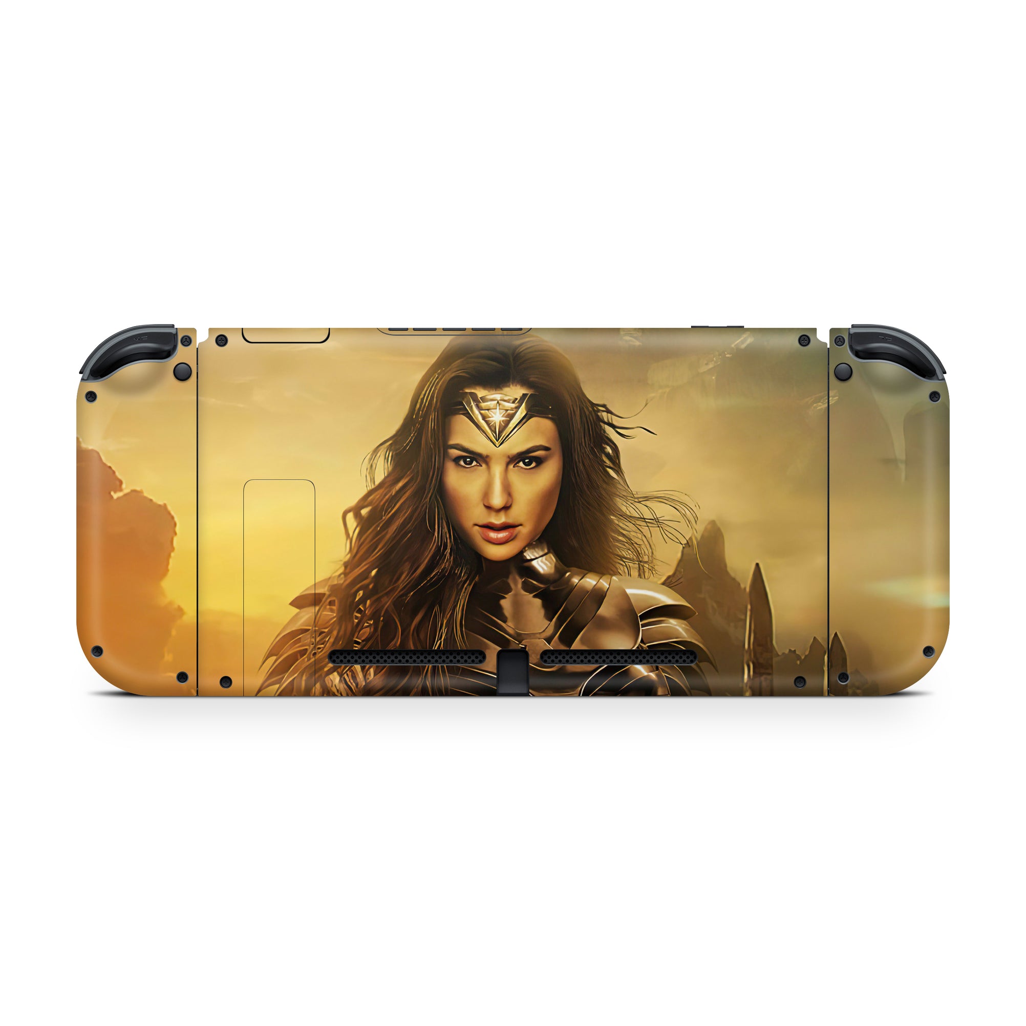 A video game skin featuring a Amazonian Warrior 12 design for the Nintendo Switch OLED.