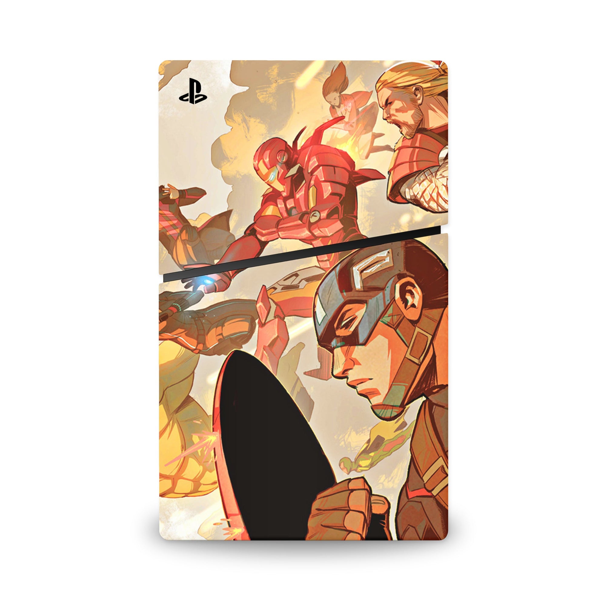 A video game skin featuring a Earth's Mightiest Heroes 3 design for the PS5 Slim Digital.