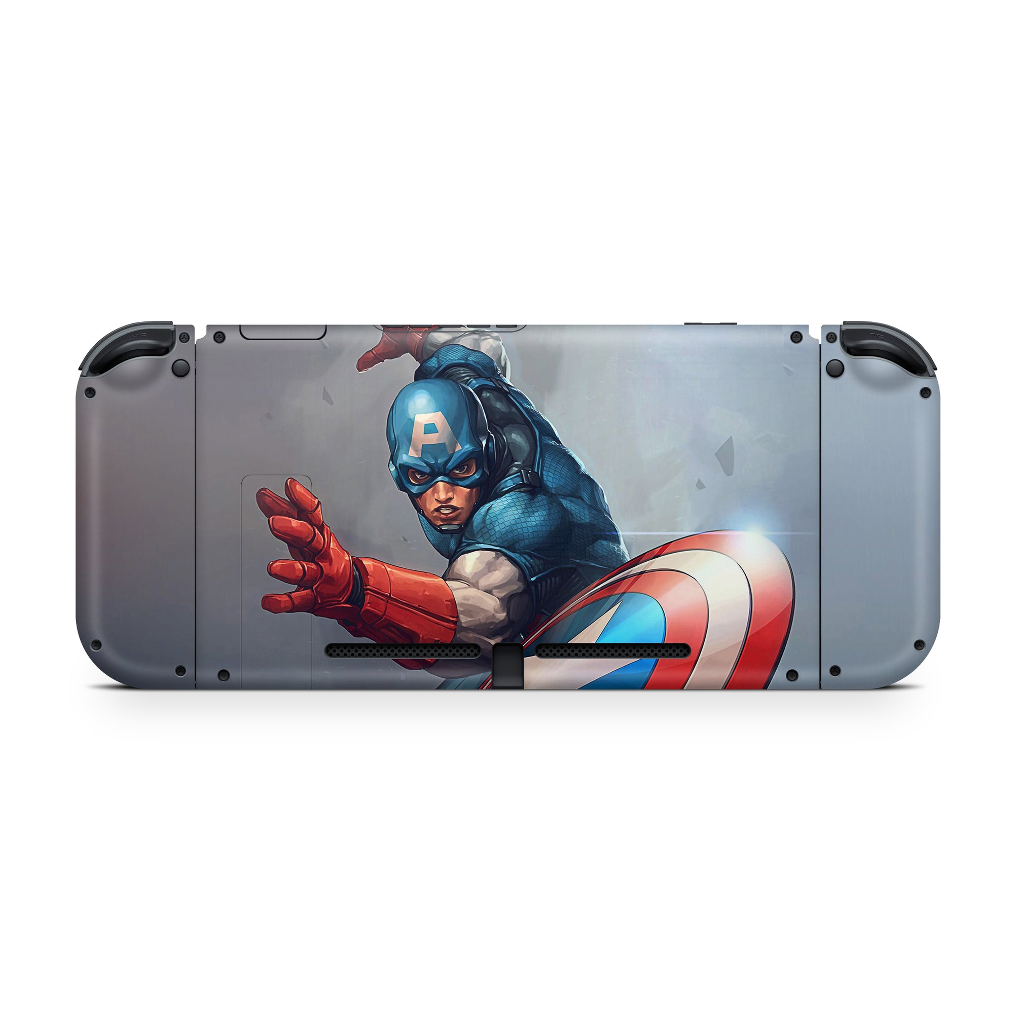 A video game skin featuring a Shield Bearer 8 design for the Nintendo Switch OLED.