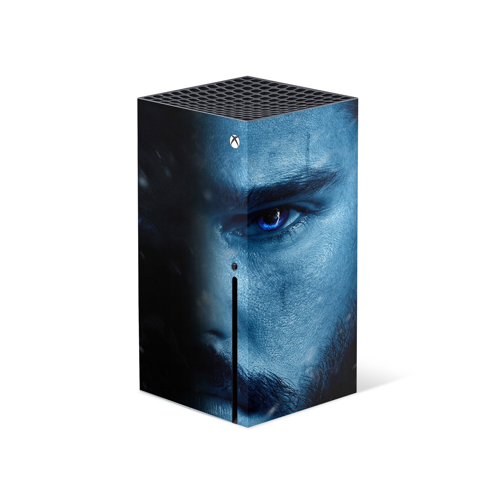 A video game skin featuring a The Winter Watcher 1 design for the Xbox Series X.