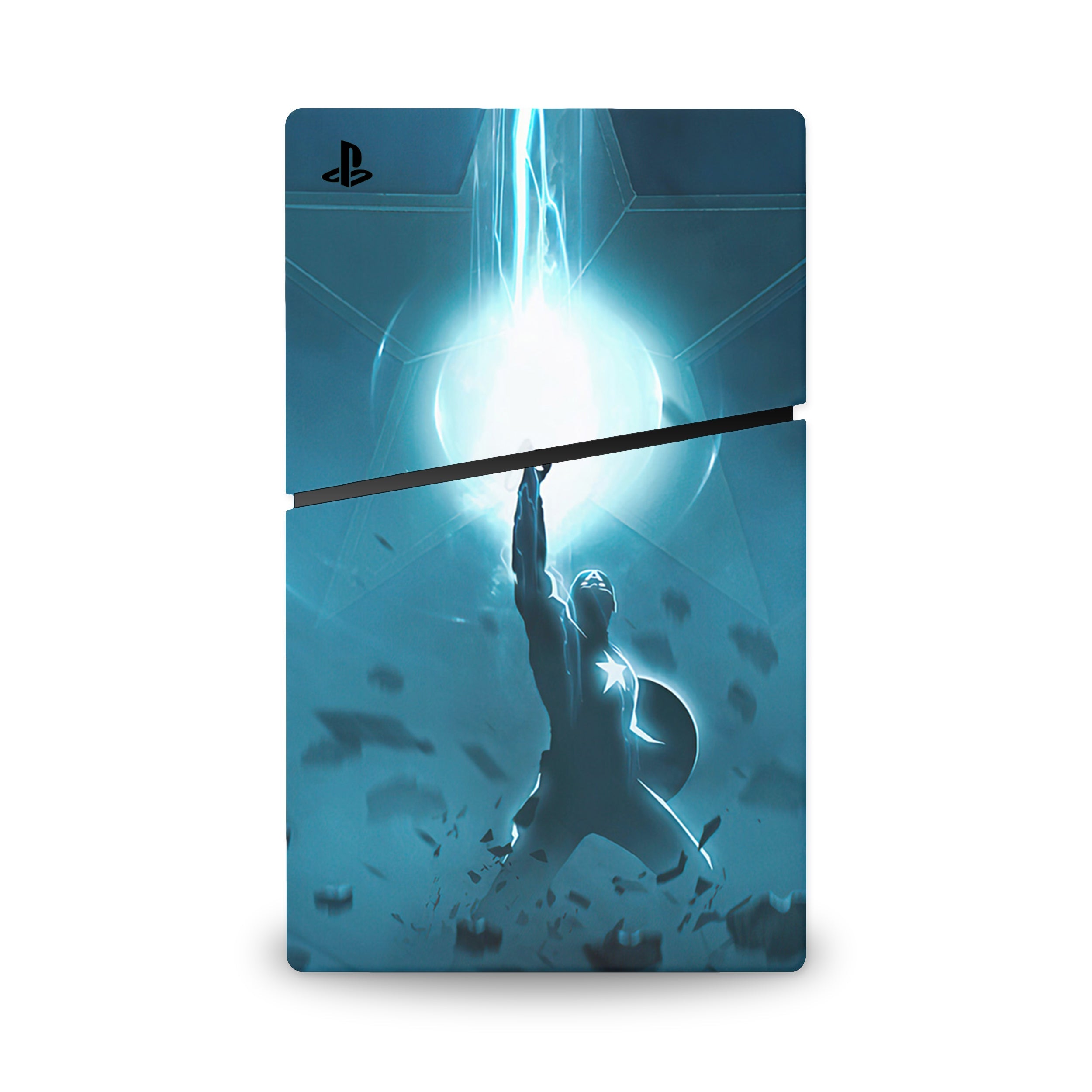 A video game skin featuring a Shield Bearer 13 design for the PS5 Slim Digital.