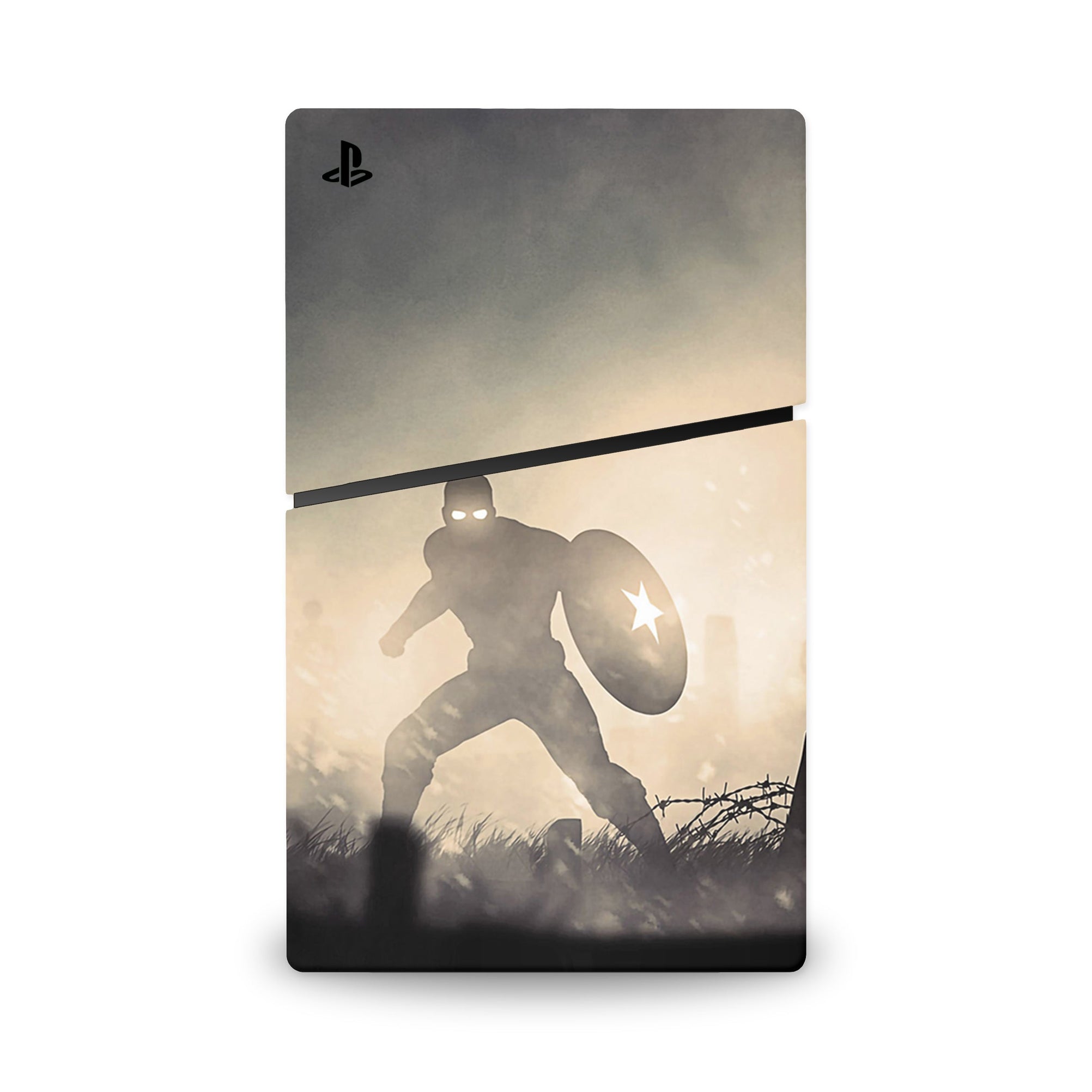 A video game skin featuring a Shield Bearer 15 design for the PS5 Slim Digital.