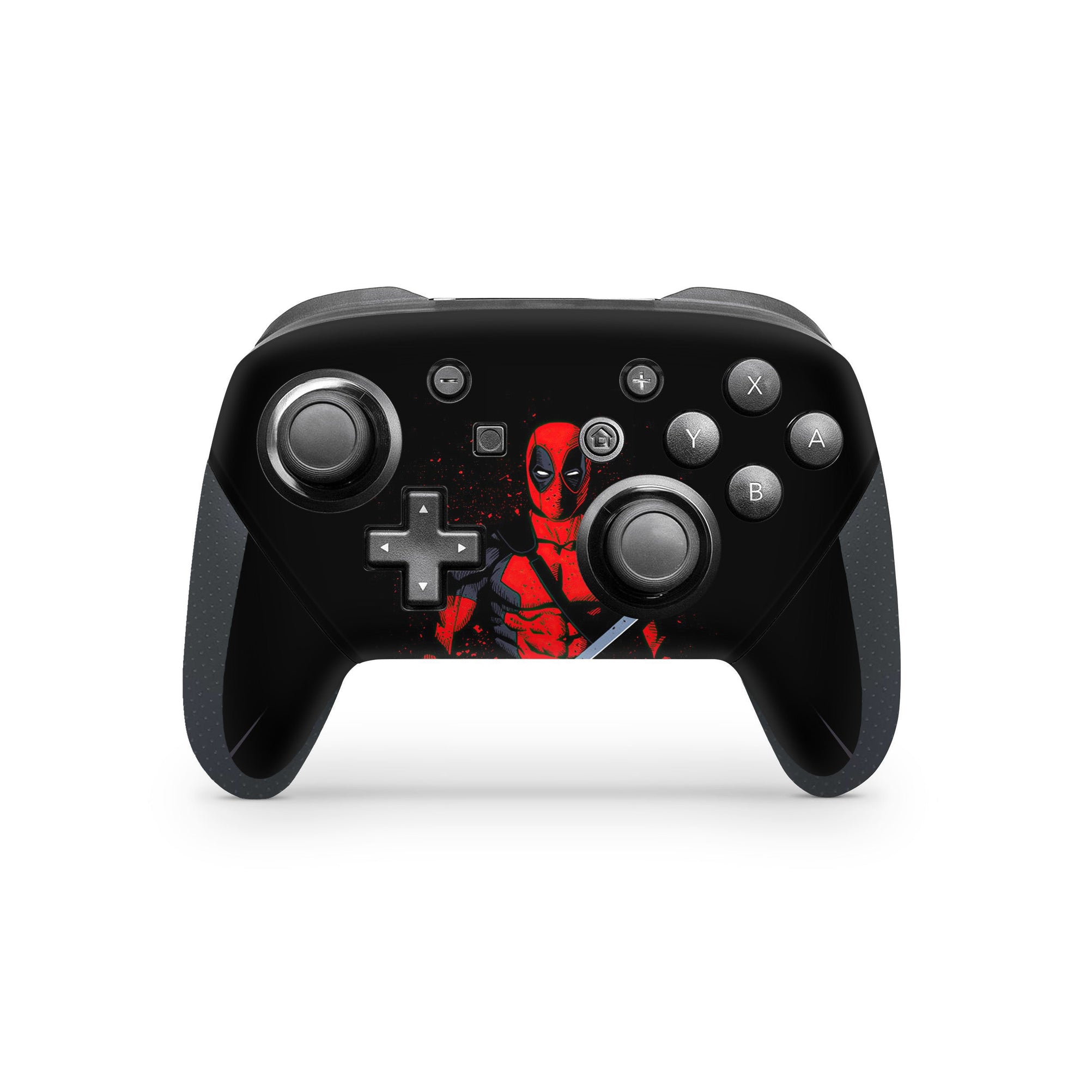 A video game skin featuring a Wisecracking Mercenary 6 design for the Nintendo Switch Pro Controller.