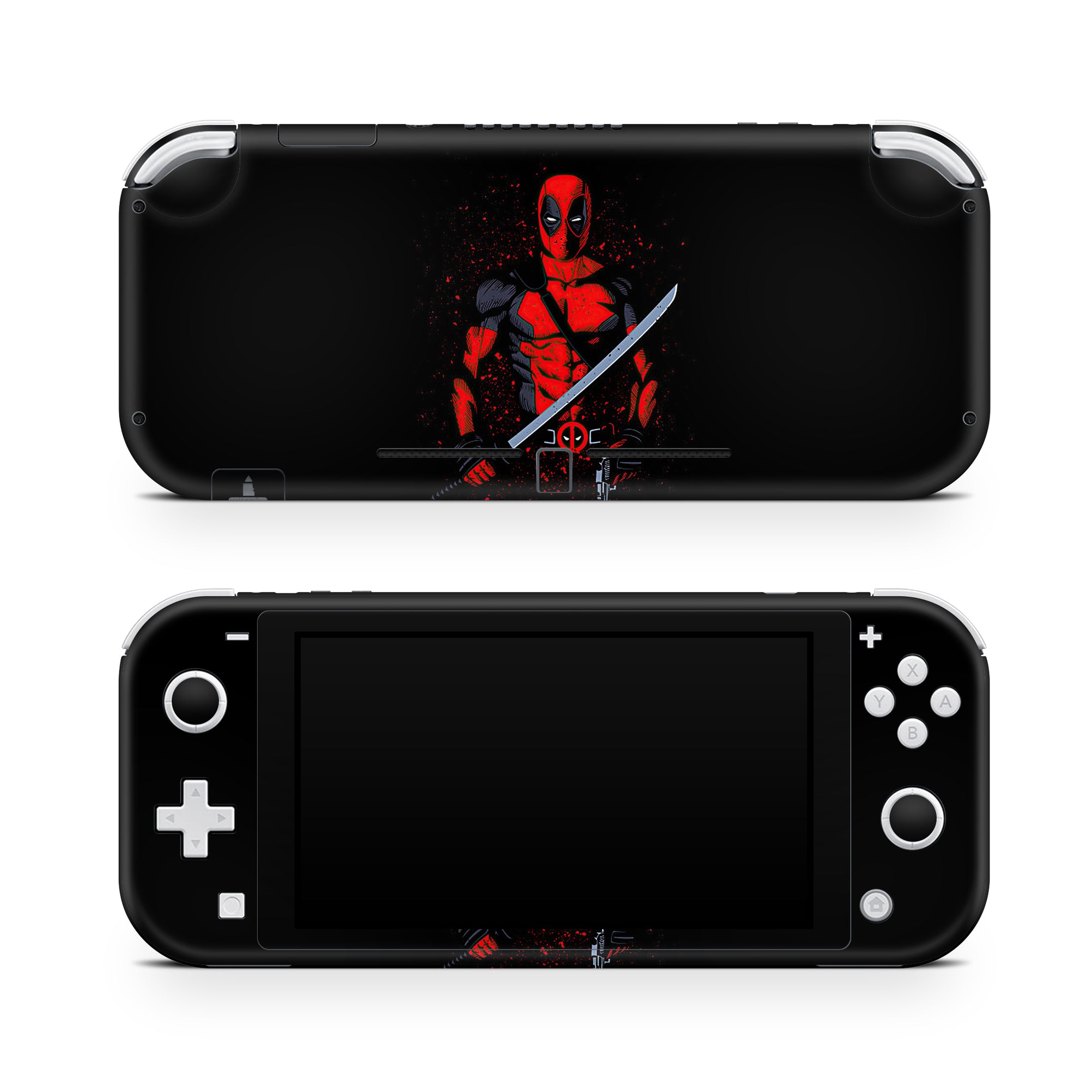 A video game skin featuring a Wisecracking Mercenary 6 design for the Nintendo Switch Lite.