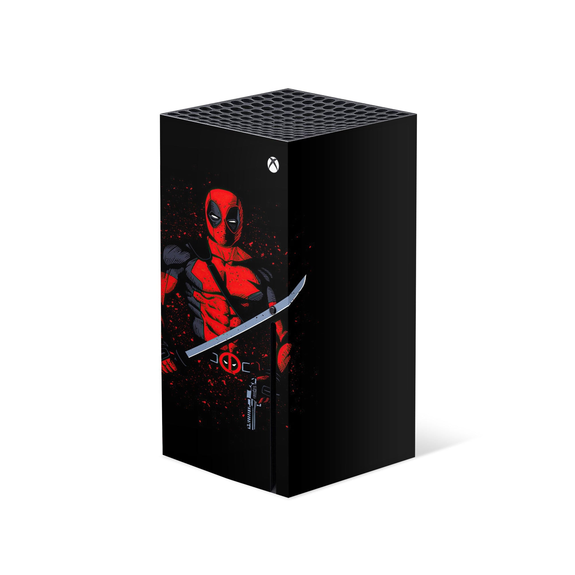 A video game skin featuring a Wisecracking Mercenary 6 design for the Xbox Series X.