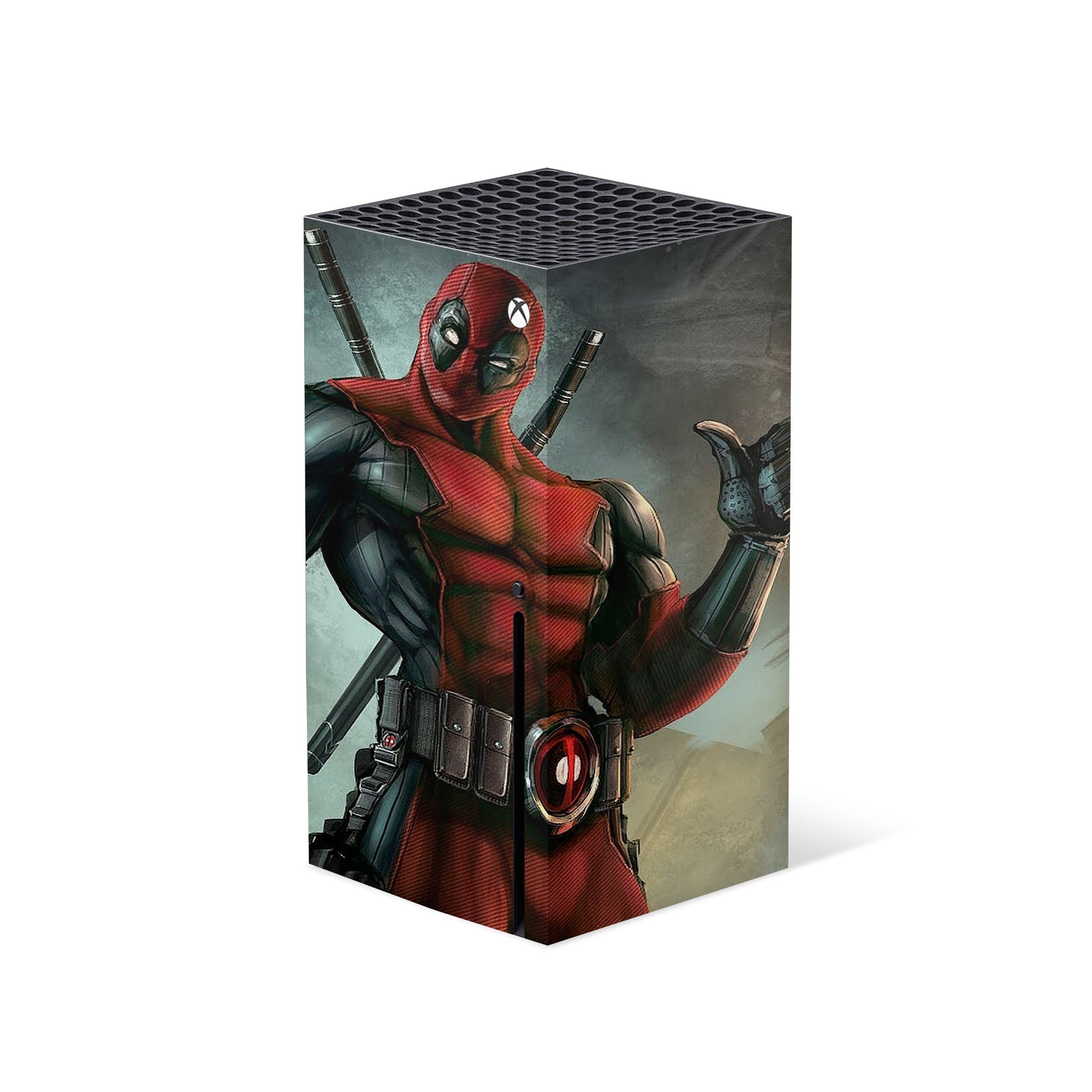 A video game skin featuring a Wisecracking Mercenary 7 design for the Xbox Series X.