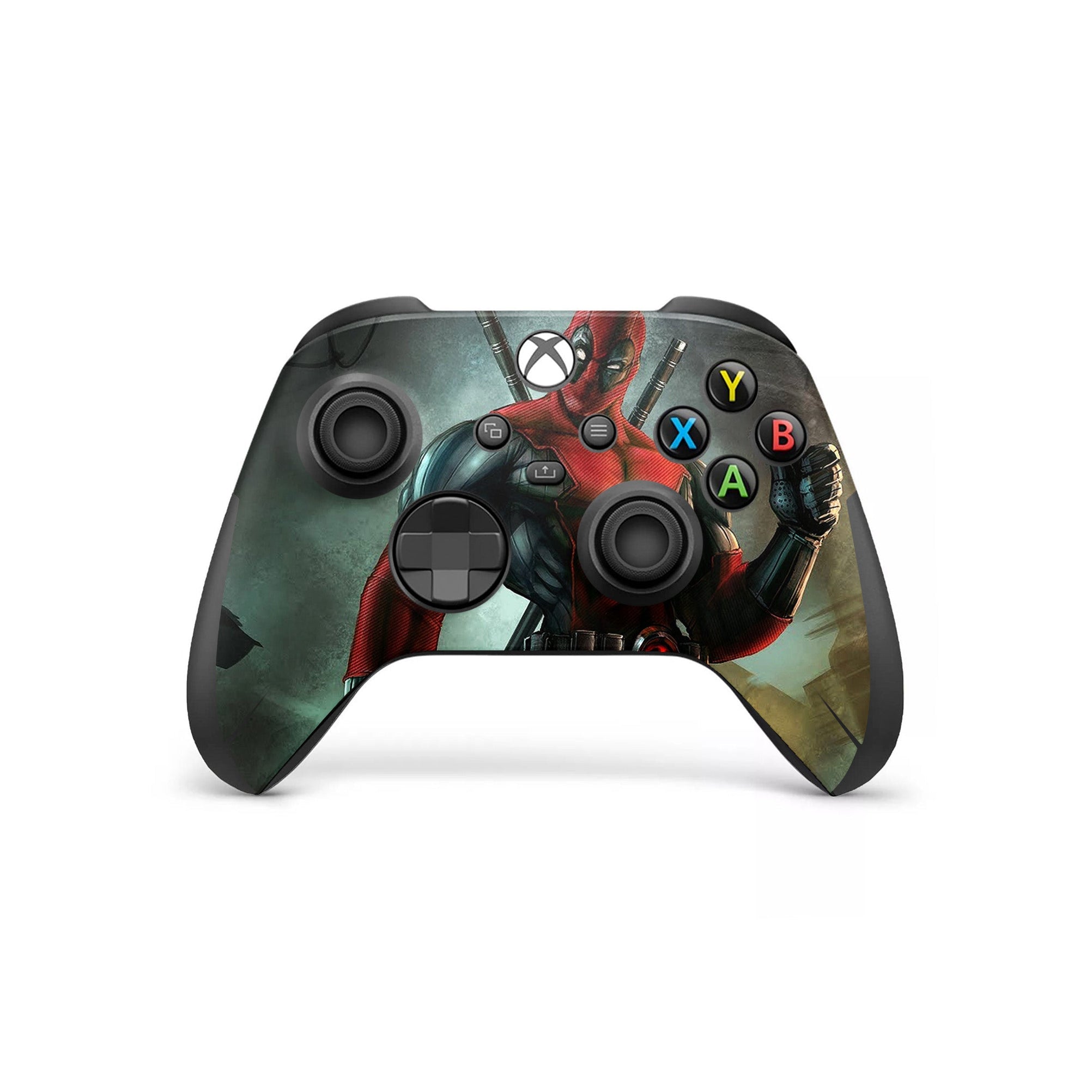 A video game skin featuring a Wisecracking Mercenary 7 design for the Xbox Series X Controller.