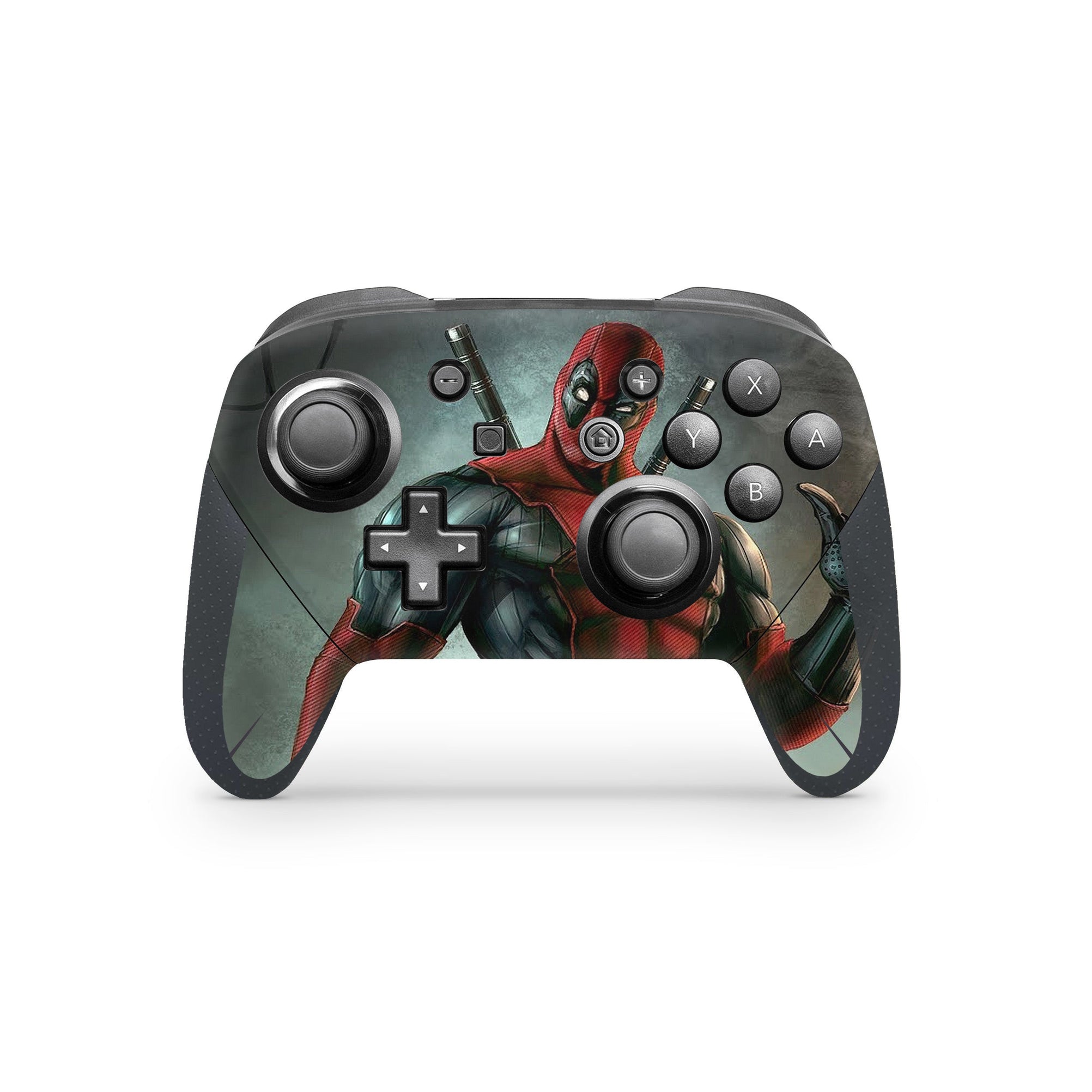 A video game skin featuring a Wisecracking Mercenary 7 design for the Nintendo Switch Pro Controller.