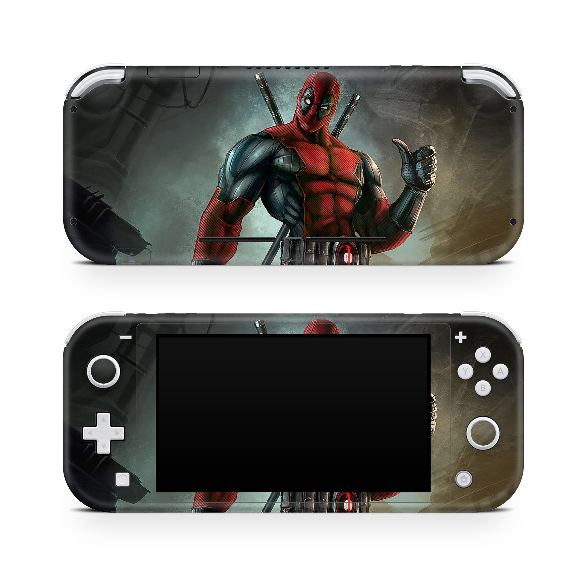 A video game skin featuring a Wisecracking Mercenary 7 design for the Nintendo Switch Lite.