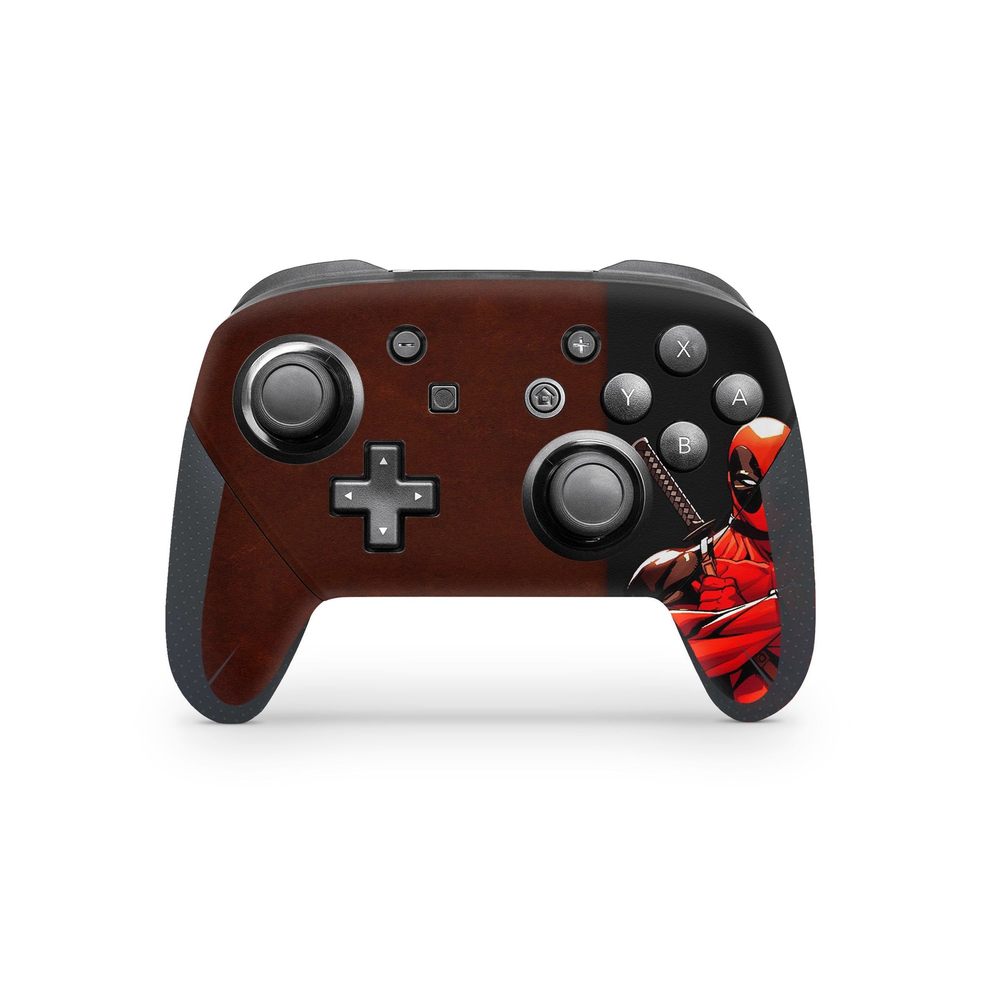 A video game skin featuring a Wisecracking Mercenary 8 design for the Nintendo Switch Pro Controller.