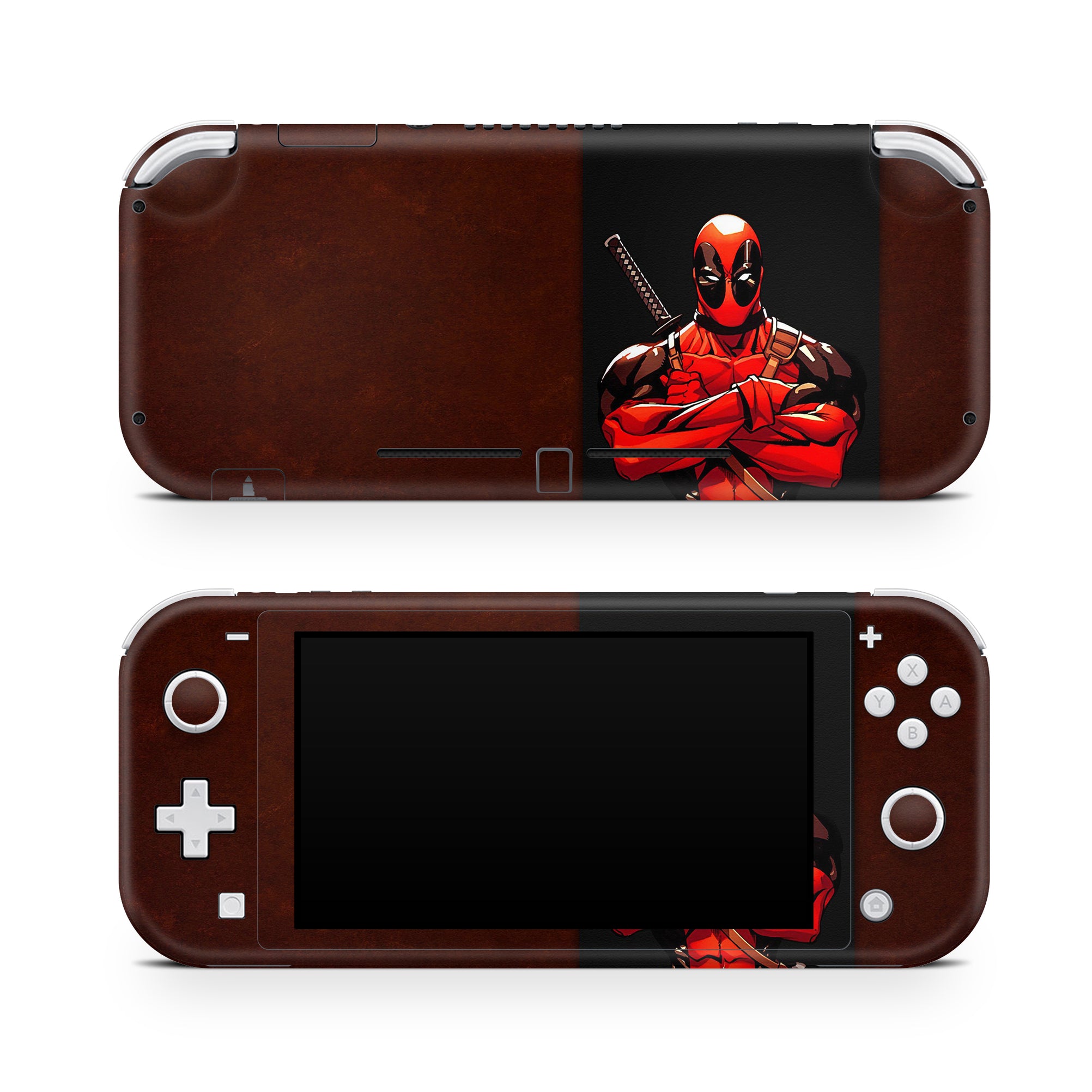 A video game skin featuring a Wisecracking Mercenary 8 design for the Nintendo Switch Lite.