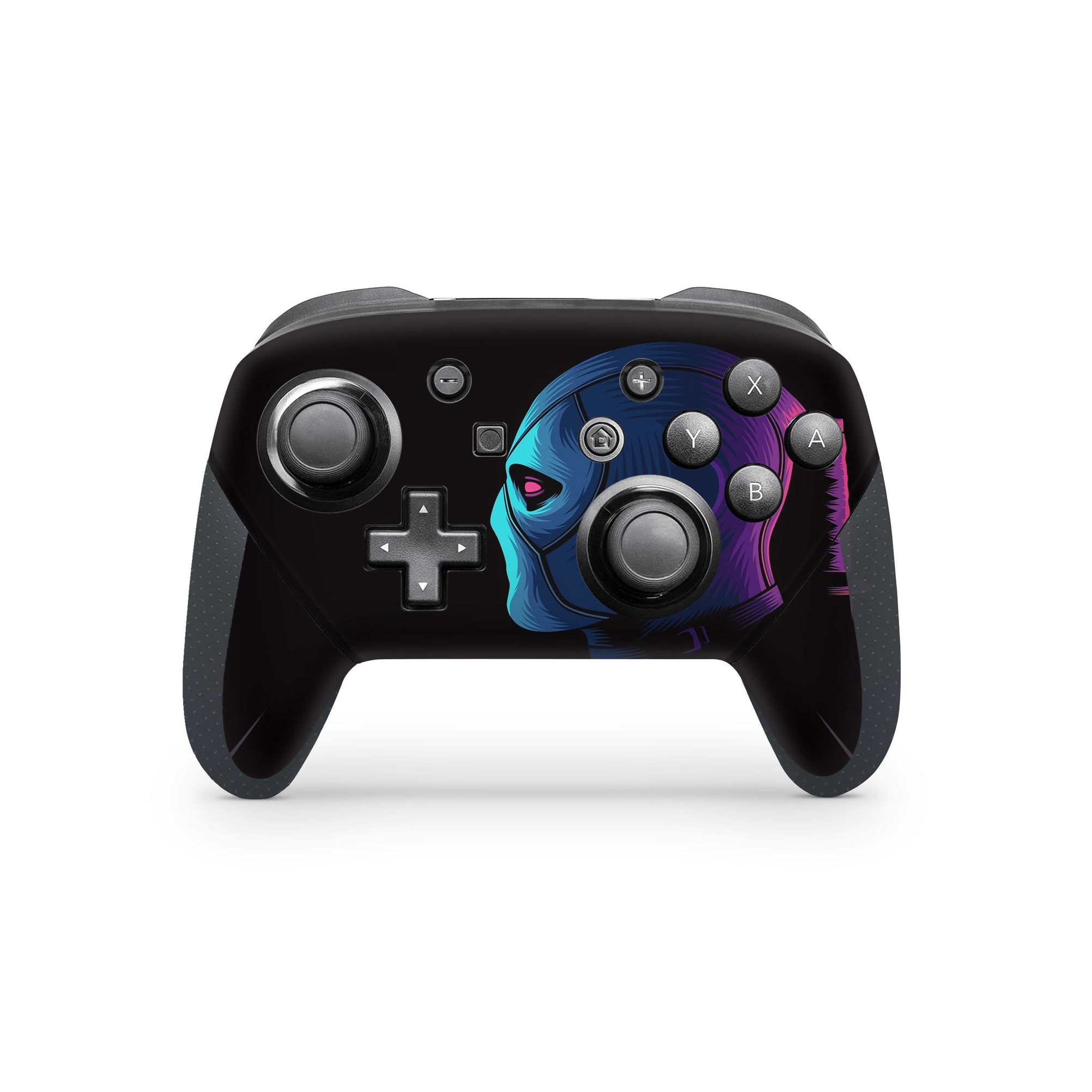 A video game skin featuring a Wisecracking Mercenary 9 design for the Nintendo Switch Pro Controller.