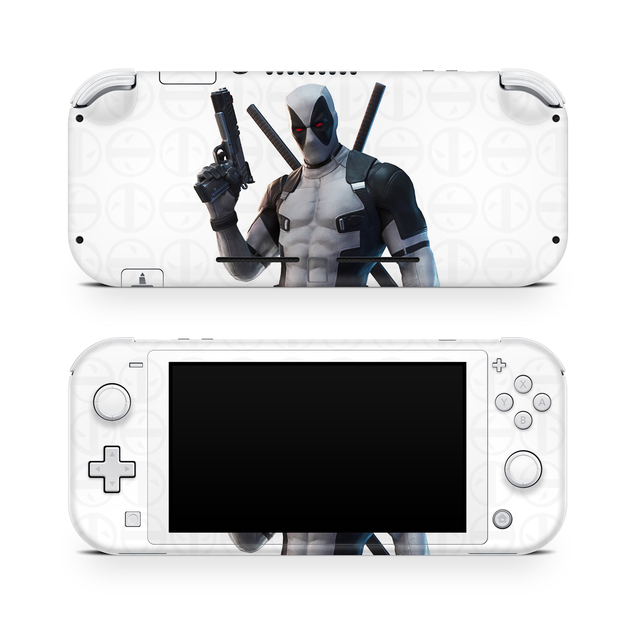 A video game skin featuring a Wisecracking Mercenary 10 design for the Nintendo Switch Lite.