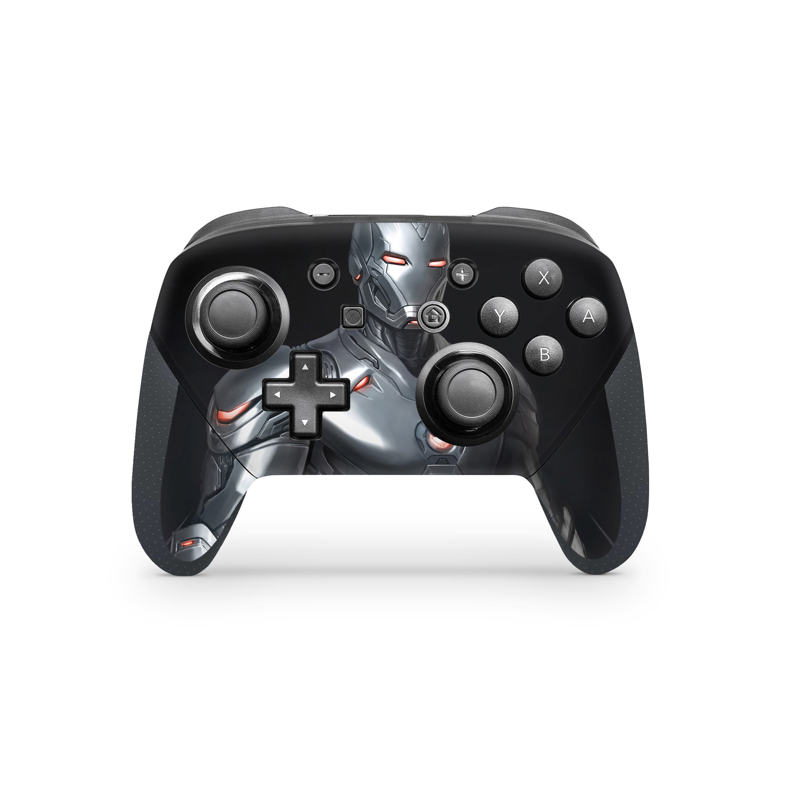 A video game skin featuring a Armored Avenger 16 design for the Nintendo Switch Pro Controller.