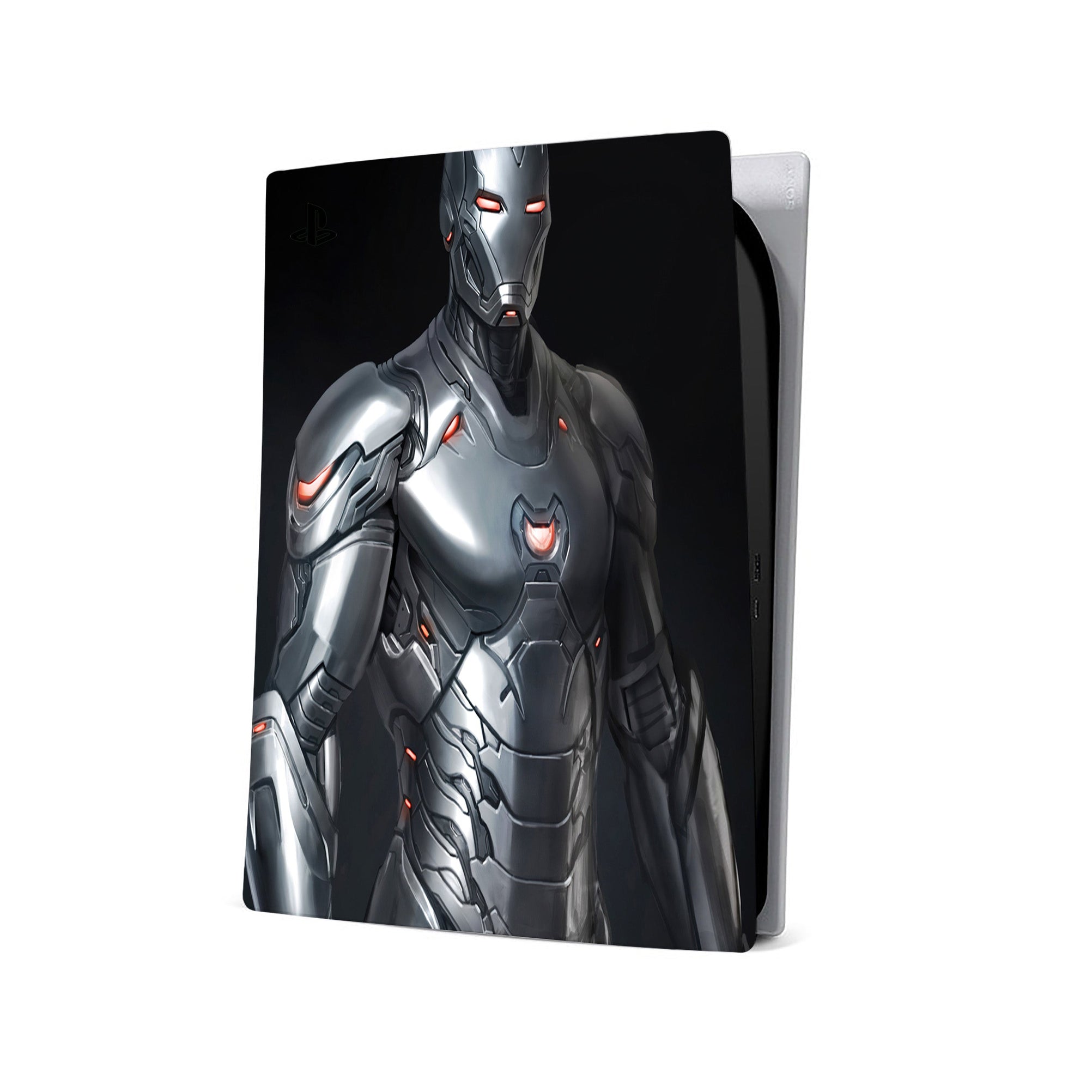 A video game skin featuring a Armored Avenger 16 design for the PS5 Digital.