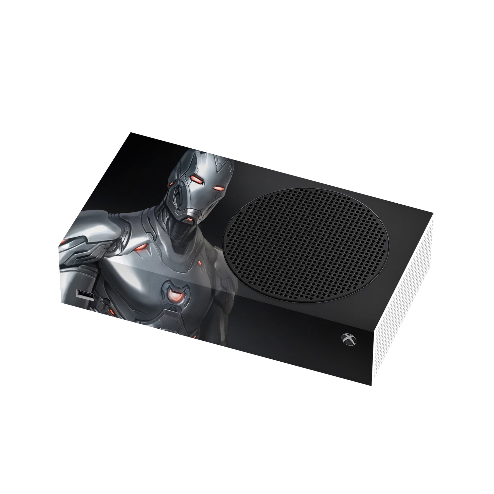 A video game skin featuring a Armored Avenger 16 design for the Xbox Series S.