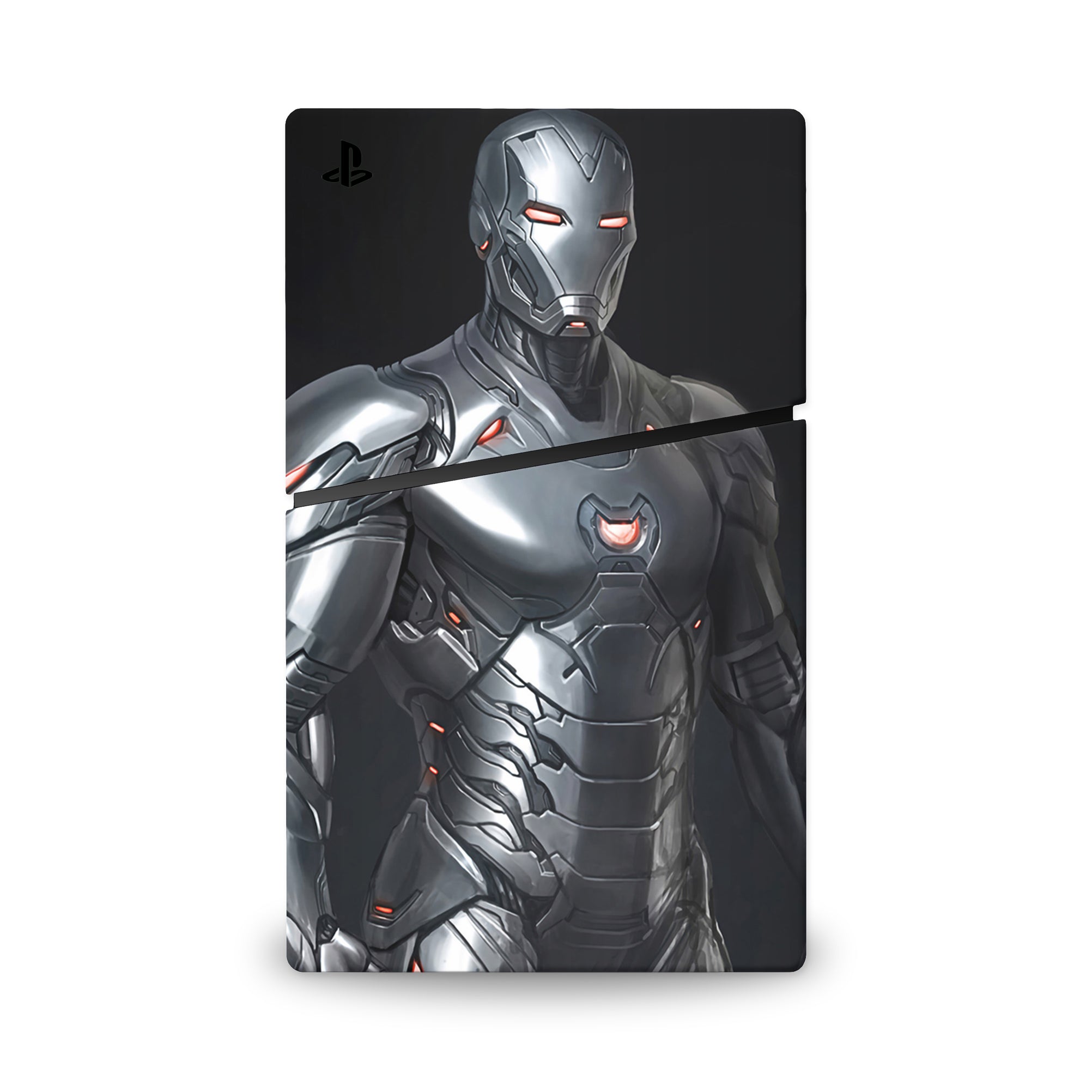 A video game skin featuring a Armored Avenger 16 design for the PS5 Digital Slim.