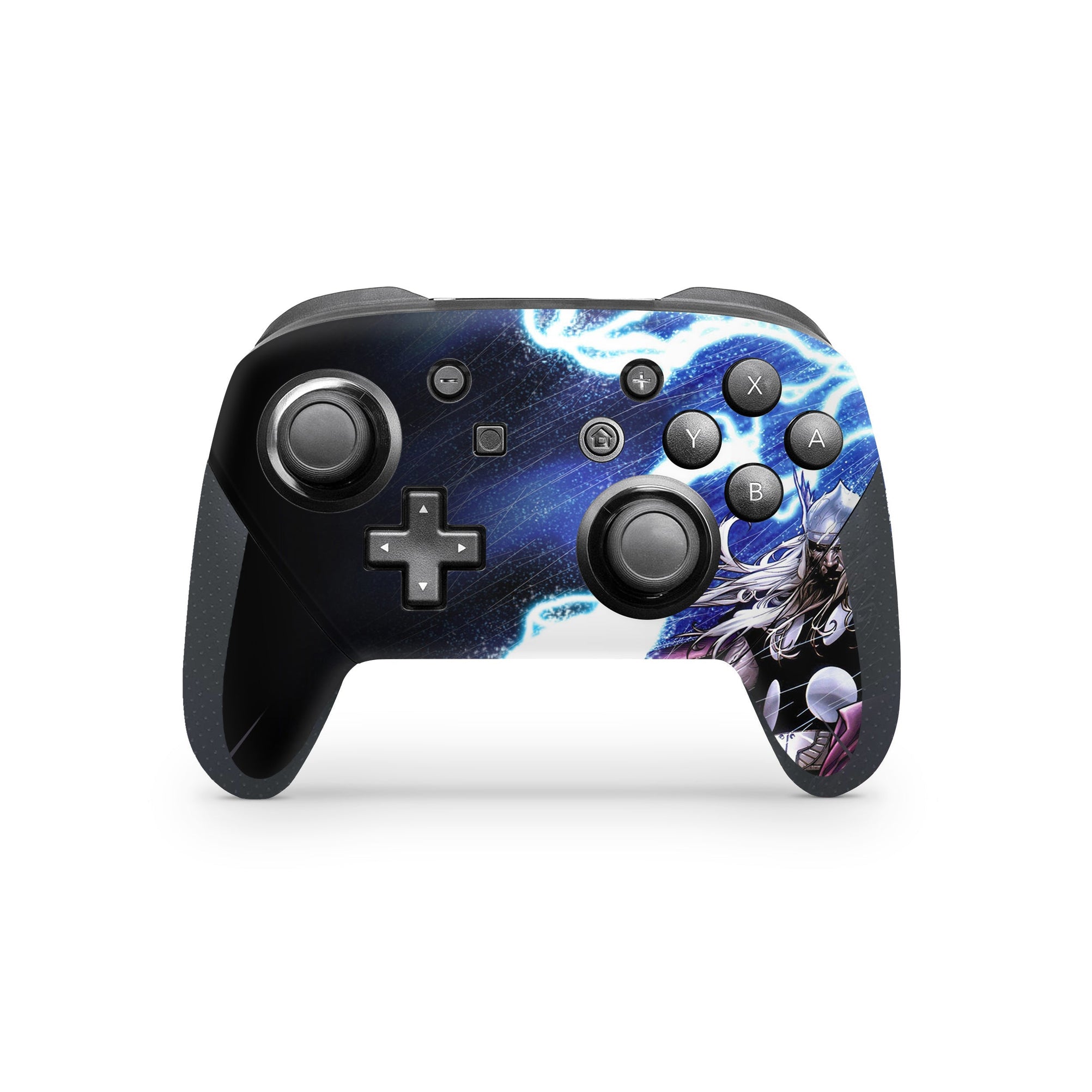 A video game skin featuring a God of Thunder 6 design for the Nintendo Switch Pro Controller.