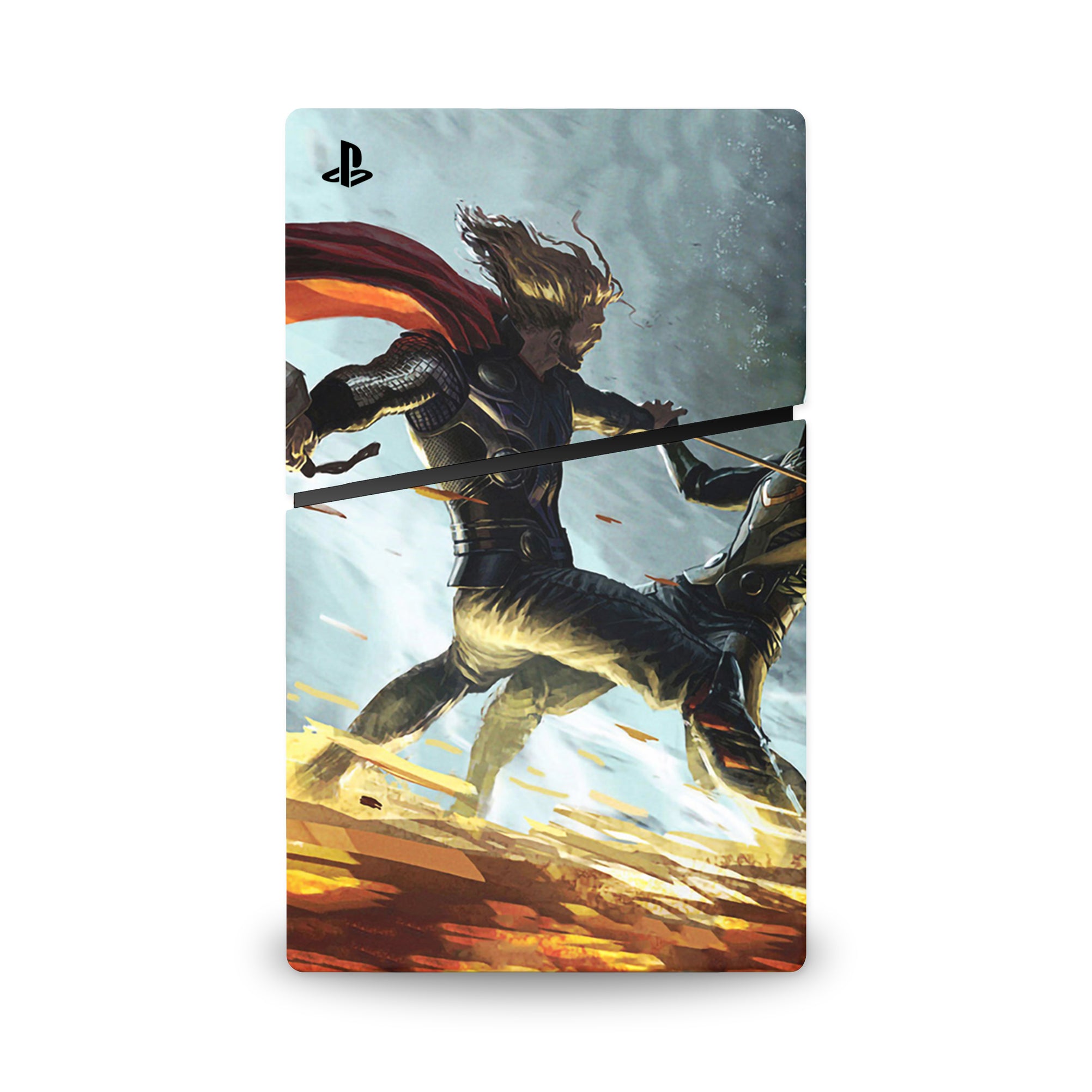 A video game skin featuring a God of Thunder 7 design for the PS5 Digital Slim.