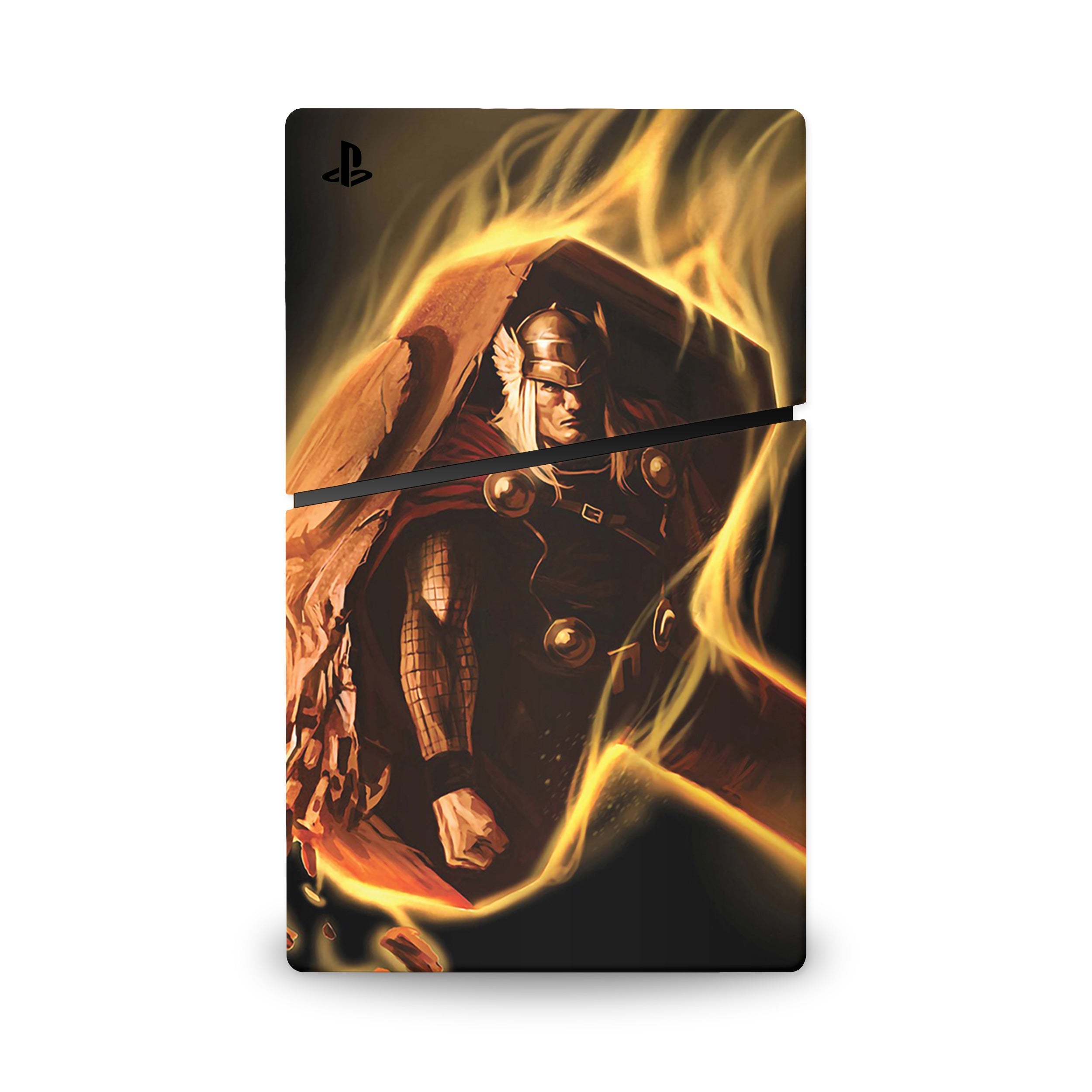 A video game skin featuring a God of Thunder 9 design for the PS5 Slim Digital.