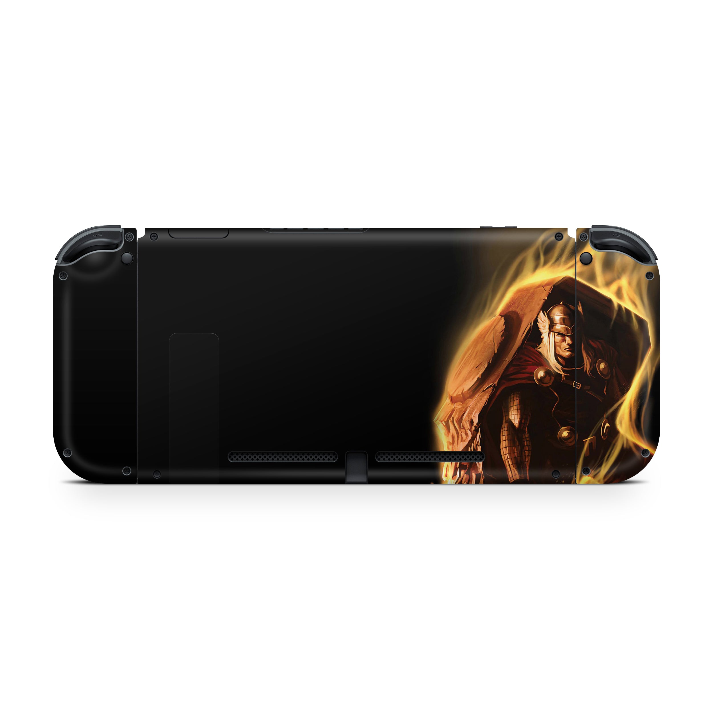 A video game skin featuring a God of Thunder 9 design for the Nintendo Switch OLED.