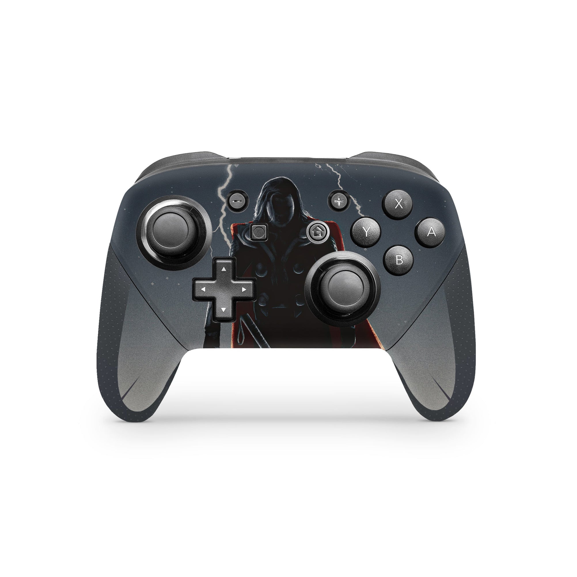 A video game skin featuring a God of Thunder 10 design for the Nintendo Switch Pro Controller.